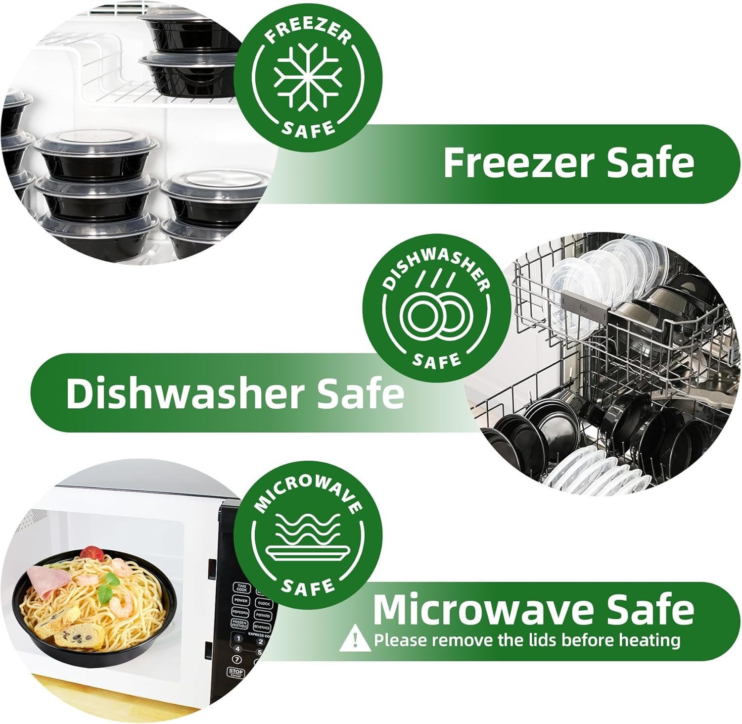 Grossiste Contenants rond pour repas avec couvercles, 50 pièces 48 oz, conteneurs de stockage alimentaires jetables et hermétiques, Fabricant de boîtes à lunch en plastique, sans BPA, compatibles avec le micro-ondes, le lave-vaisselle et le congélateur, OEM.