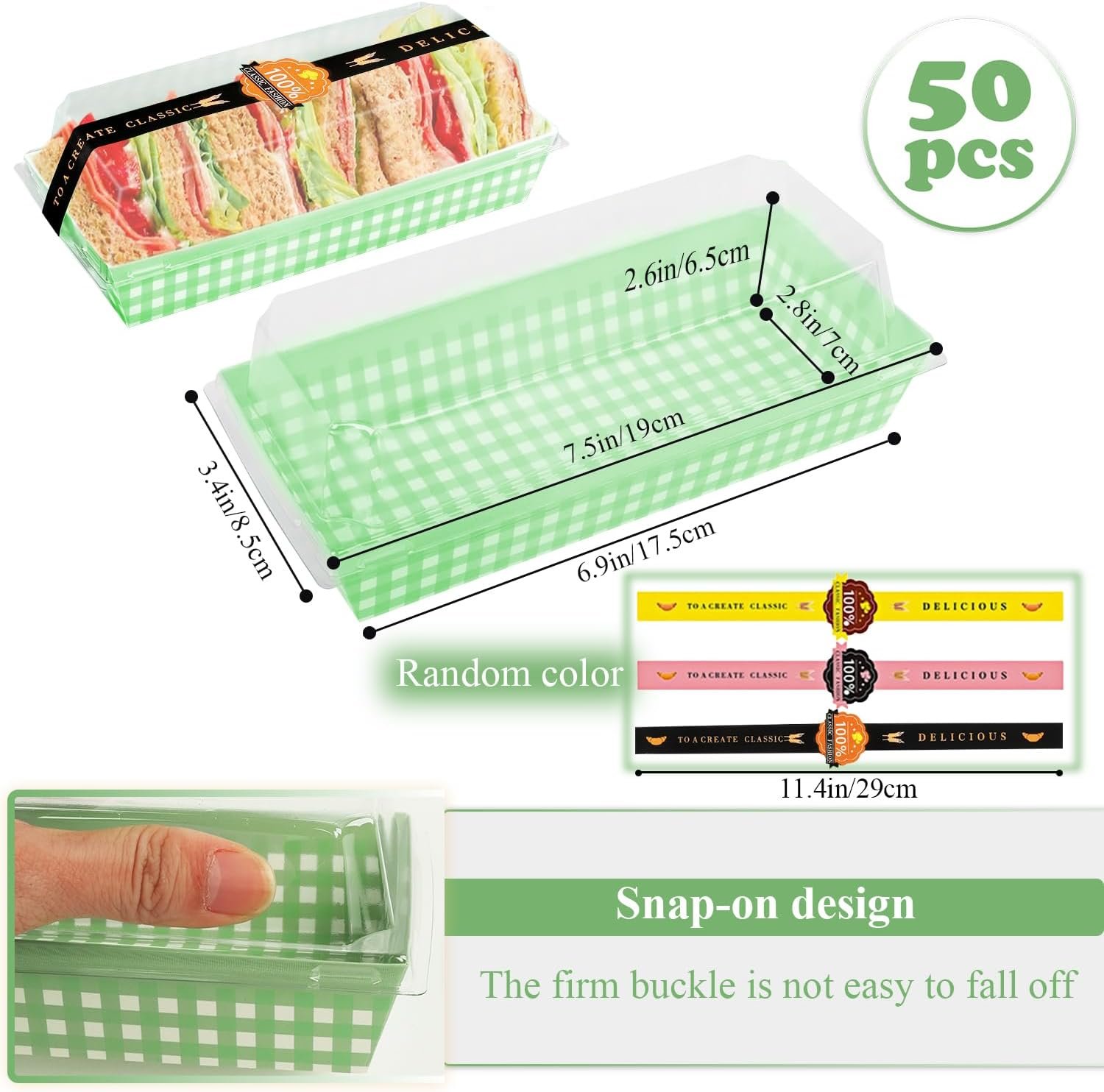 Boîte à Gâteau en Plastique pour Roulés, 50 Pack, Vente en Gros, Fournisseur de Conteneurs à Gâteau avec Couvercle Transparent, Support de Desserts Muffins Fromage Pâtisserie Sushi Fruits (Grille Verte) - Logo Personnalisé