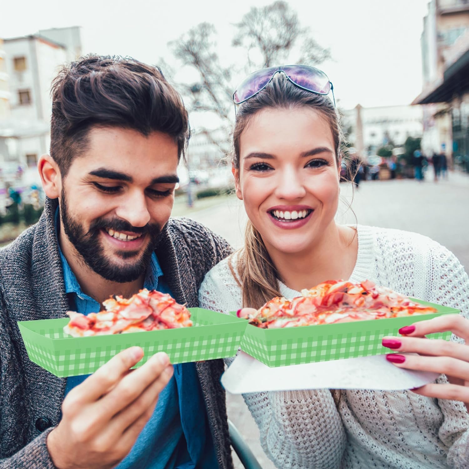 Boîte à Gâteau en Plastique pour Roulés, 50 Pack, Vente en Gros, Fournisseur de Conteneurs à Gâteau avec Couvercle Transparent, Support de Desserts Muffins Fromage Pâtisserie Sushi Fruits (Grille Verte) - Logo Personnalisé