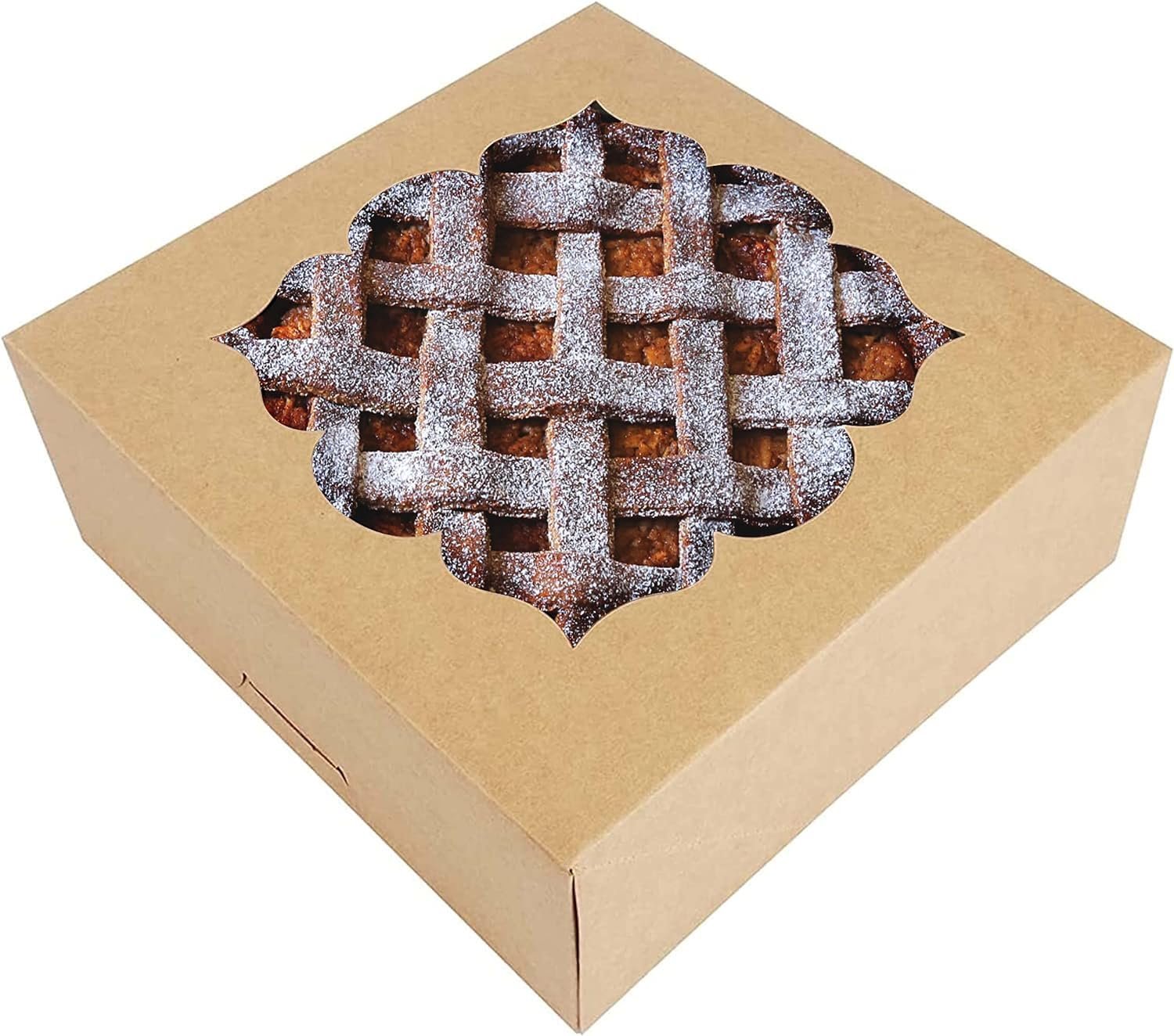 Boîte à tarte 20 pièces 10x10x3 pouces, vente en gros, idéale pour les desserts, avec fenêtre pour tartes, cheesecakes et fraises enrobées de chocolat, fournisseur de solutions d'emballage personnalisé, couleur marron.