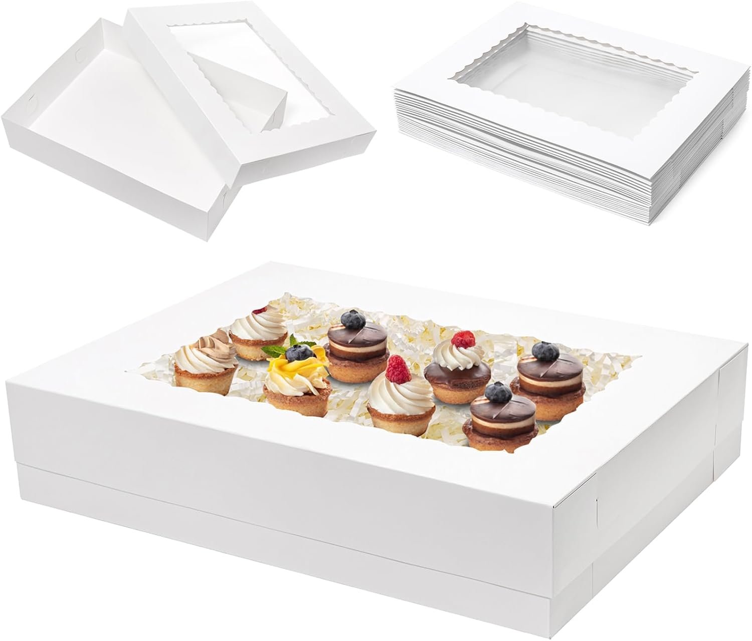 Grossiste 16pcs Boîtes de Gâteau Rectangulaires 19x14x4 avec Fenêtre pour Pâtisserie, Cupcakes, Donuts et Cookies - OEM, Fabricant d'Emballages en Vrac.