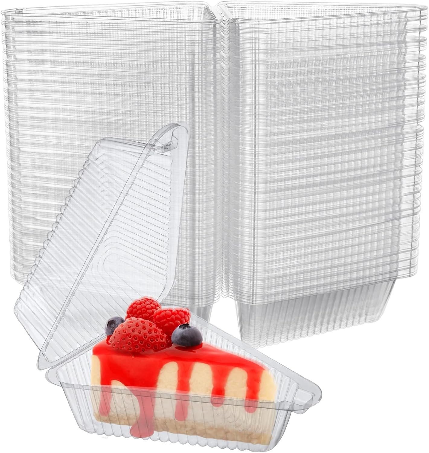 Grossiste conteneurs à gâteau en plastique transparent 100 pièces 5" avec couvercles pour cheesecakes et parts de tarte, OEM box à emporter pour restaurants et services de livraison, Fournisseur de conteneurs jetables.