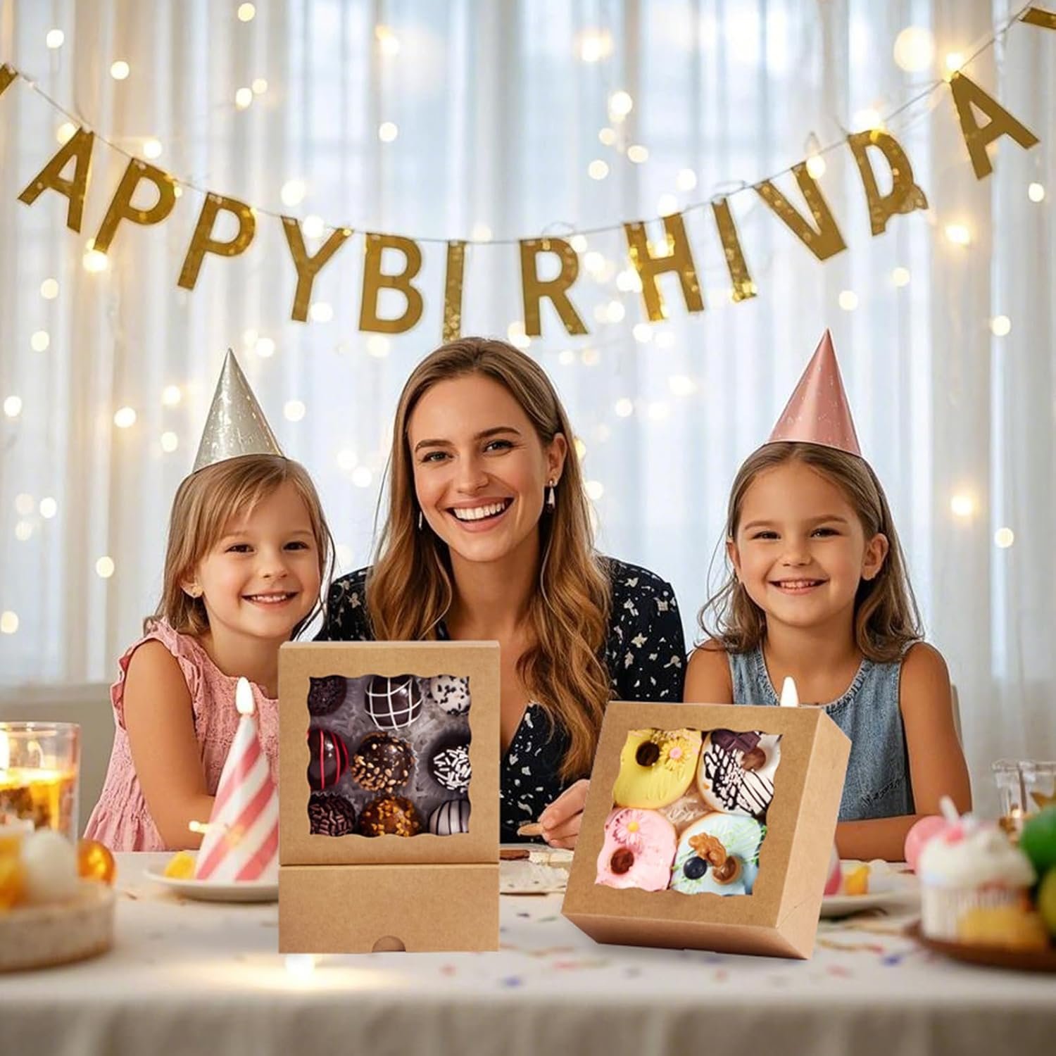 Boxes à Pâtisserie Vente en Gros de 20 Pcs 5x5x2 Pouces avec Fenêtre pour Cookies, Mini Gâteaux, Fraises Chocolatées, Macarons, Tartes et Brownies - Logo Personnalisé chez le Fabricant