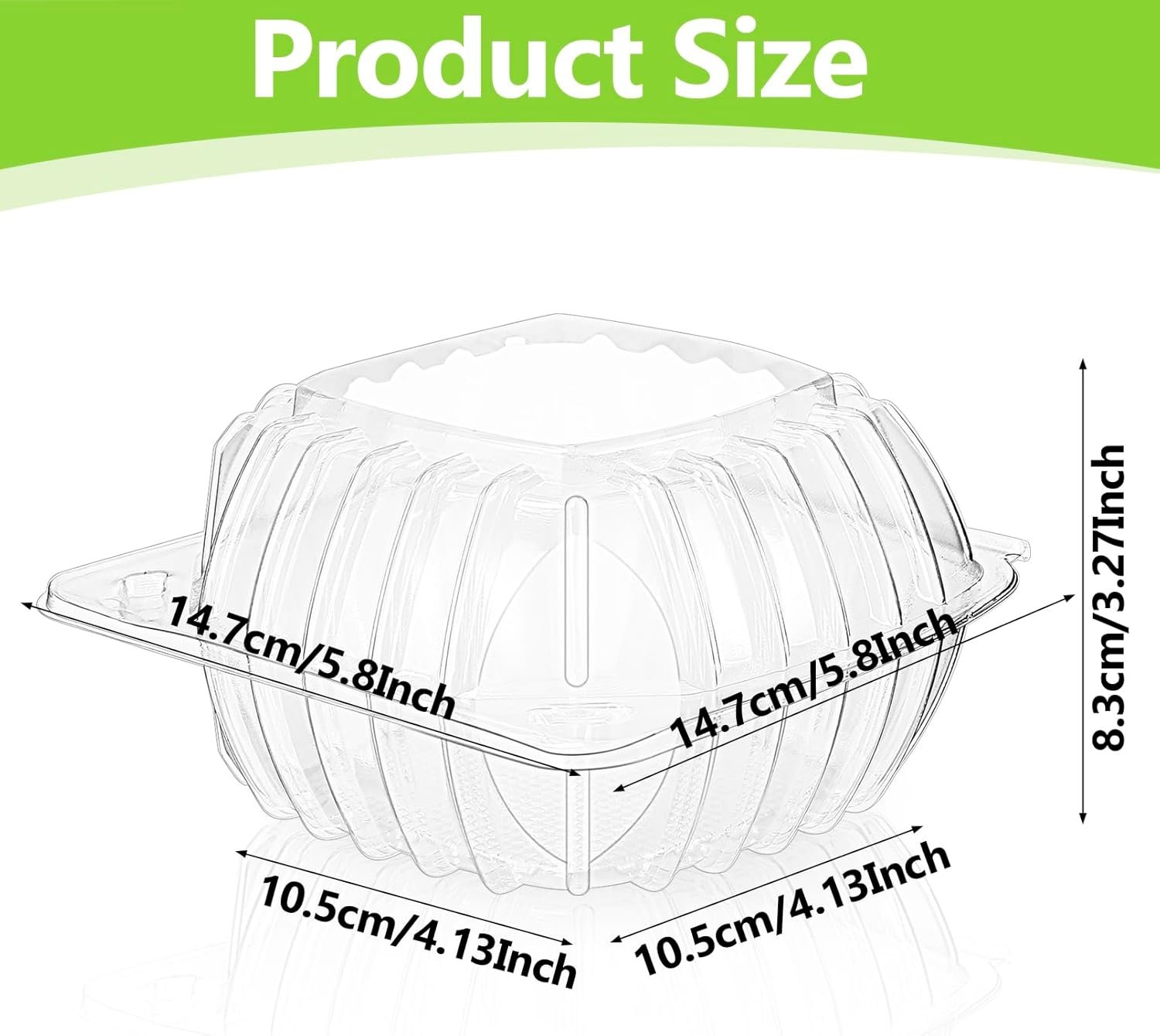 Grossiste en contenant alimentaire, 100 unités de boîtes en plastique claires à couvercle articulé, contenants jetables pour plats à emporter avec autocollants de scellage, parfaits pour desserts, salades, gâteaux et pâtisseries, dimensions 5.8 × 5.8 × 3.27 pouces, fabricant d'emballages en vrac, personnalisation de logo disponible.