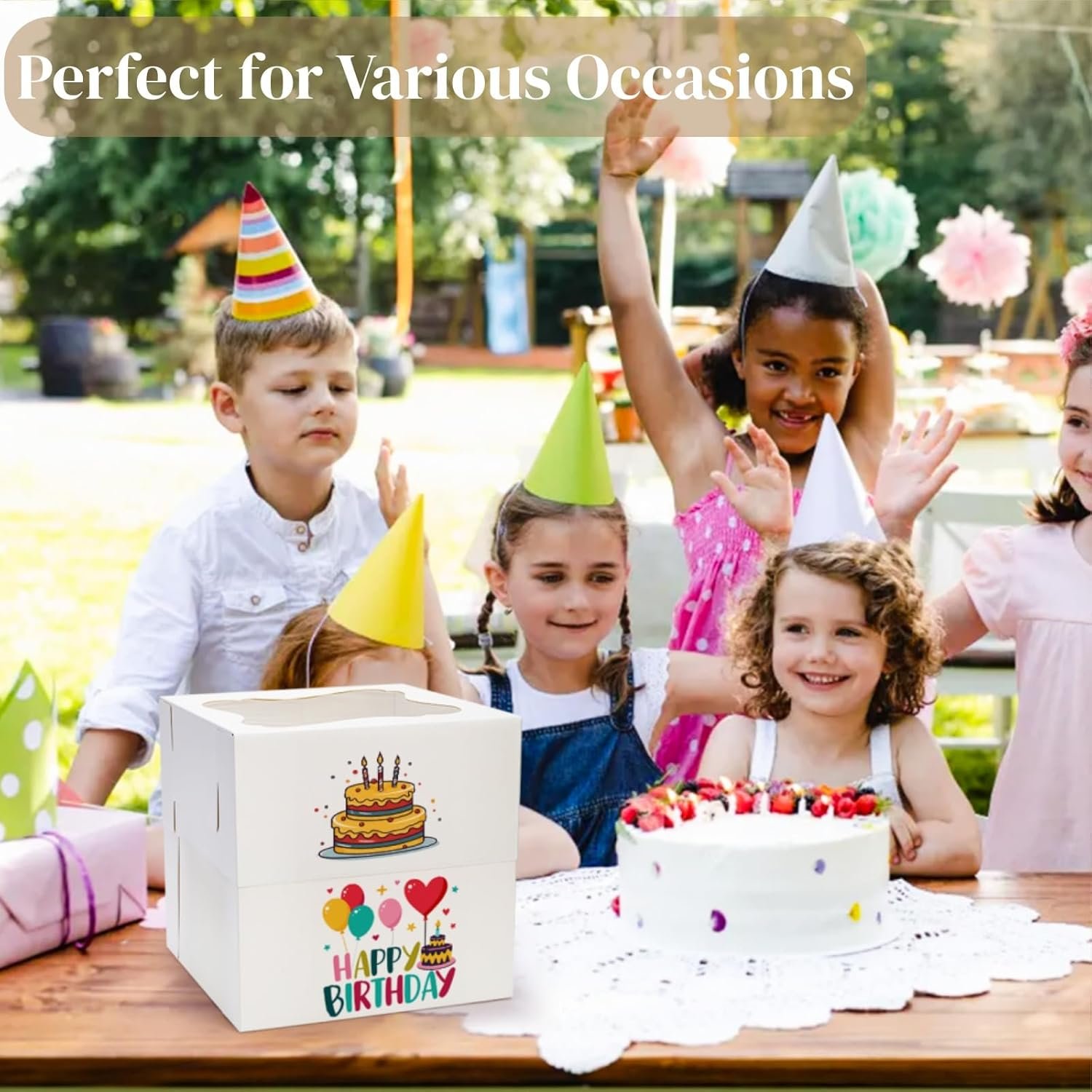 Grossiste en boîtes à gâteaux, boîte à gâteau carrée avec fenêtre en 3 tailles 12x12x12, 10x10x10, 8x8x8 pouces, contenant en carton pour pâtisserie, OEM, support jetable pour dessert et transport de tarte pour mariage et anniversaire.