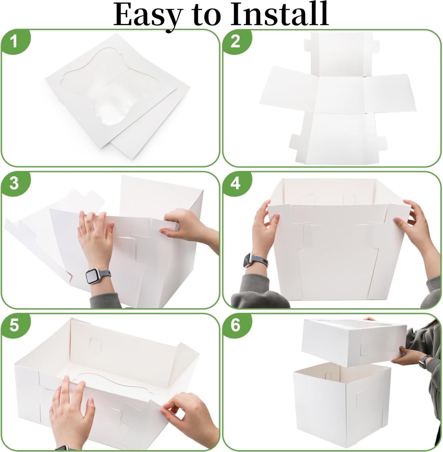 Grossiste en boîtes à gâteaux, boîte à gâteau carrée avec fenêtre en 3 tailles 12x12x12, 10x10x10, 8x8x8 pouces, contenant en carton pour pâtisserie, OEM, support jetable pour dessert et transport de tarte pour mariage et anniversaire.