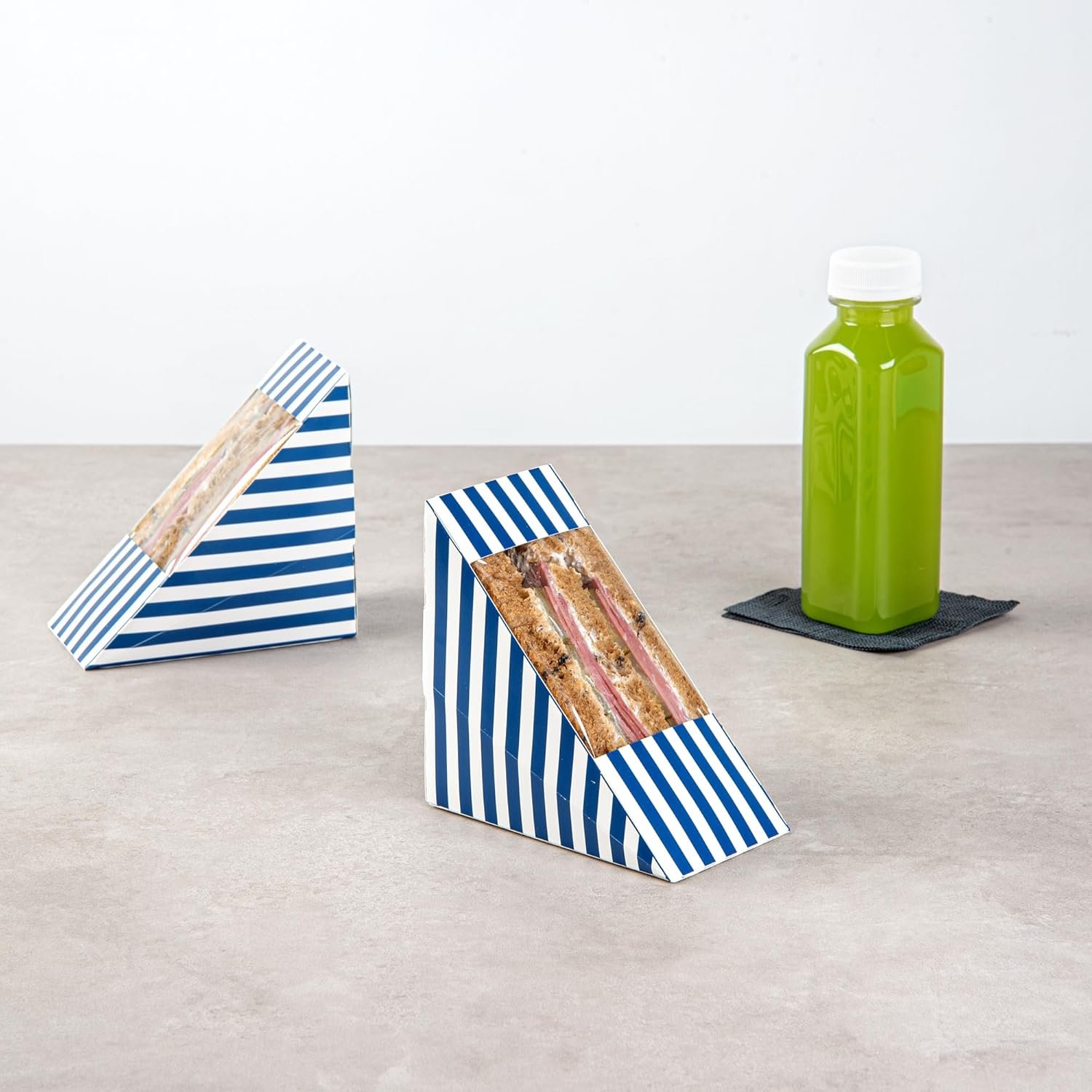 Boîte à sandwich en papier medium à rayures bleues et blanches - 4 3/4