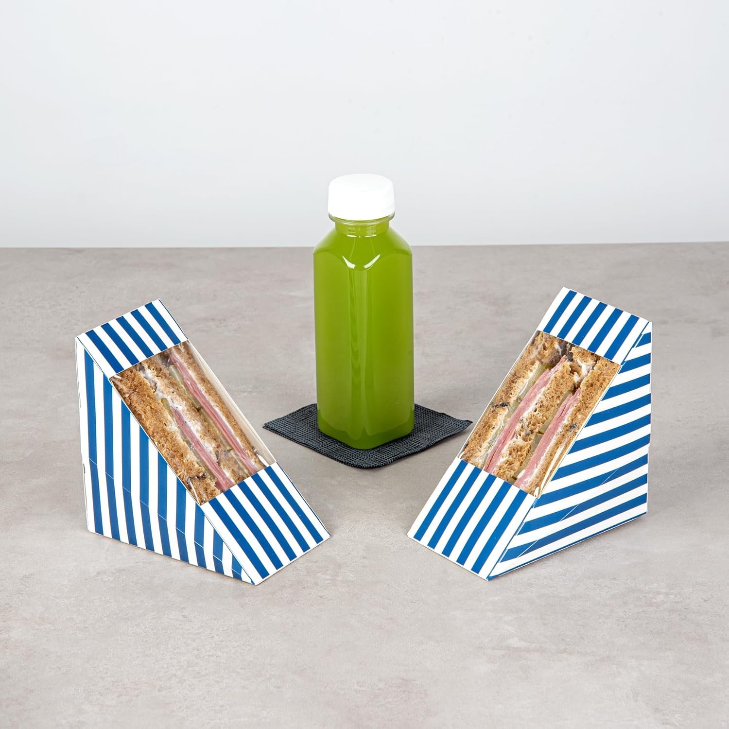 Boîte à sandwich en papier medium à rayures bleues et blanches - 4 3/4