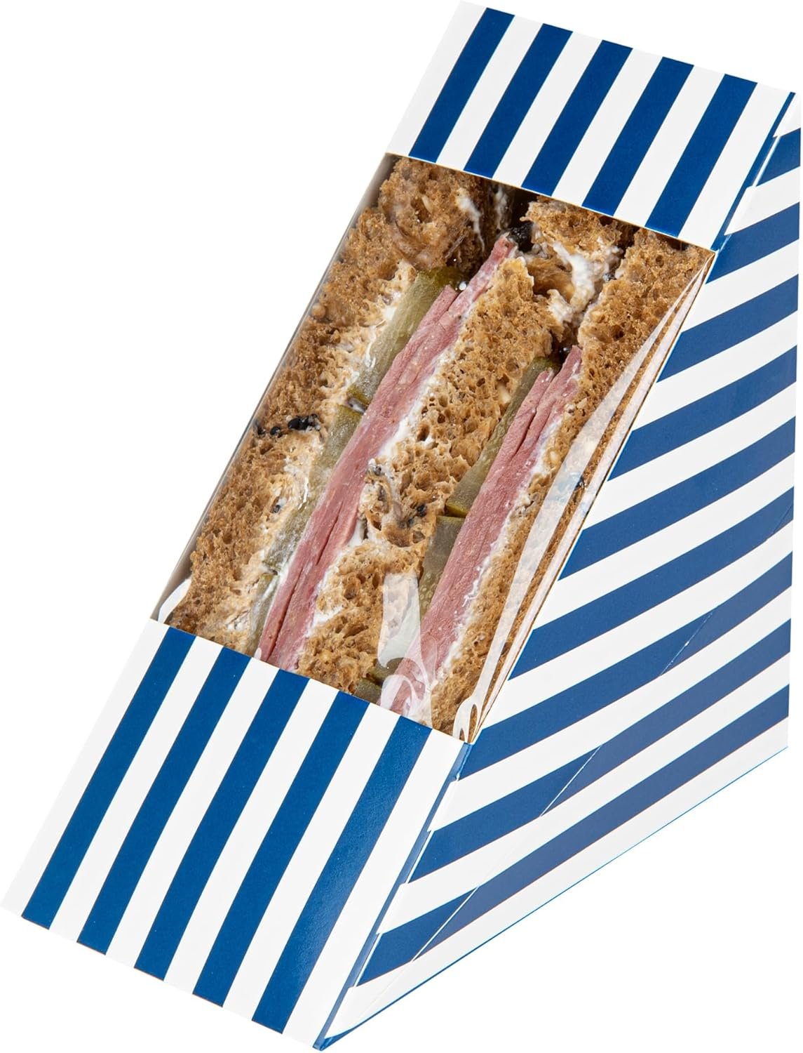 Boîte à sandwich en papier medium à rayures bleues et blanches - 4 3/4