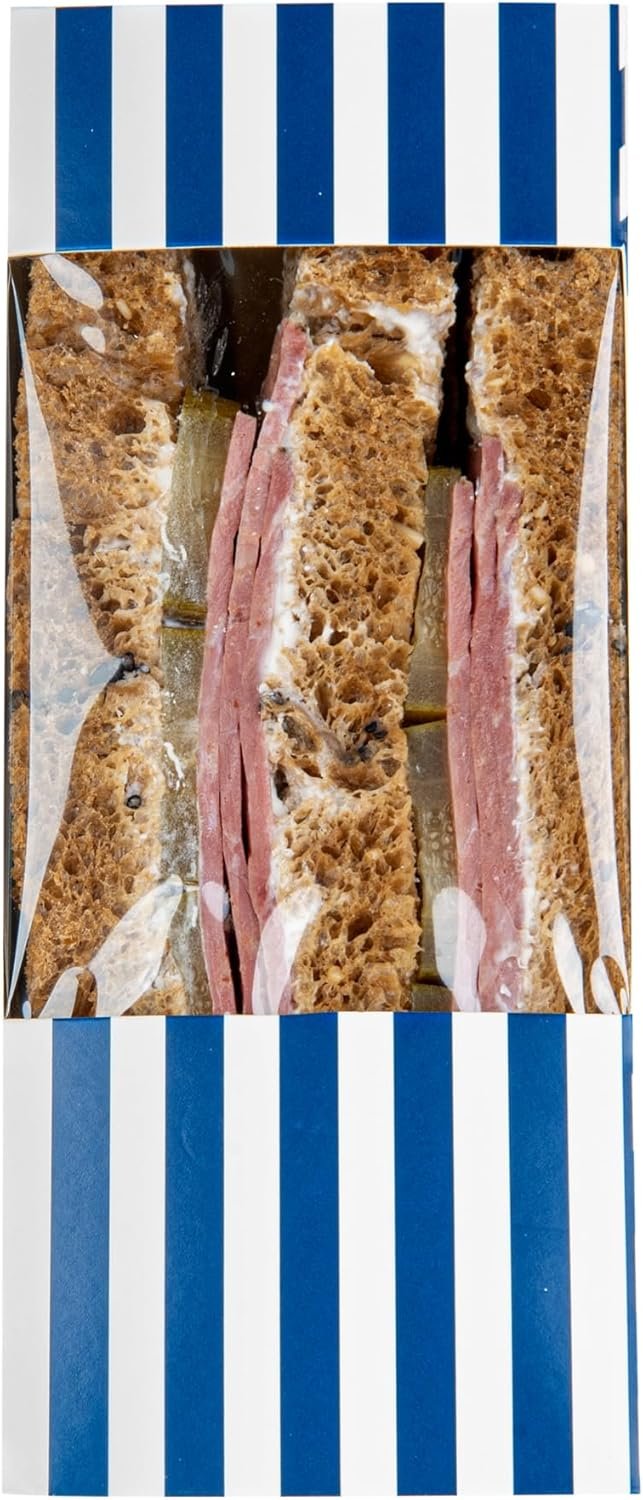 Boîte à sandwich en papier medium à rayures bleues et blanches - 4 3/4