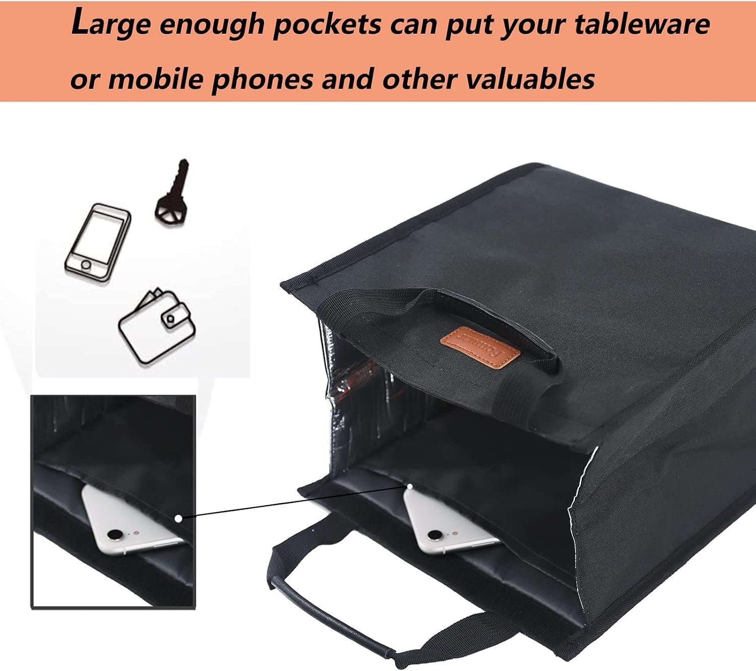 Sac de déjeuner isotherme pour femmes, sac fourre-tout réutilisable avec poche interne, grossiste, sac à lunch pour adultes pour le travail (Noir), fournisseur, vente en gros.
