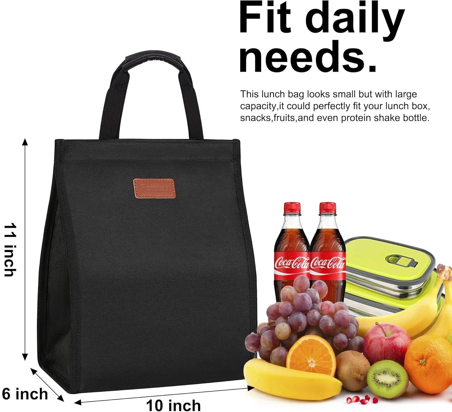 Sac de déjeuner isotherme pour femmes, sac fourre-tout réutilisable avec poche interne, grossiste, sac à lunch pour adultes pour le travail (Noir), fournisseur, vente en gros.