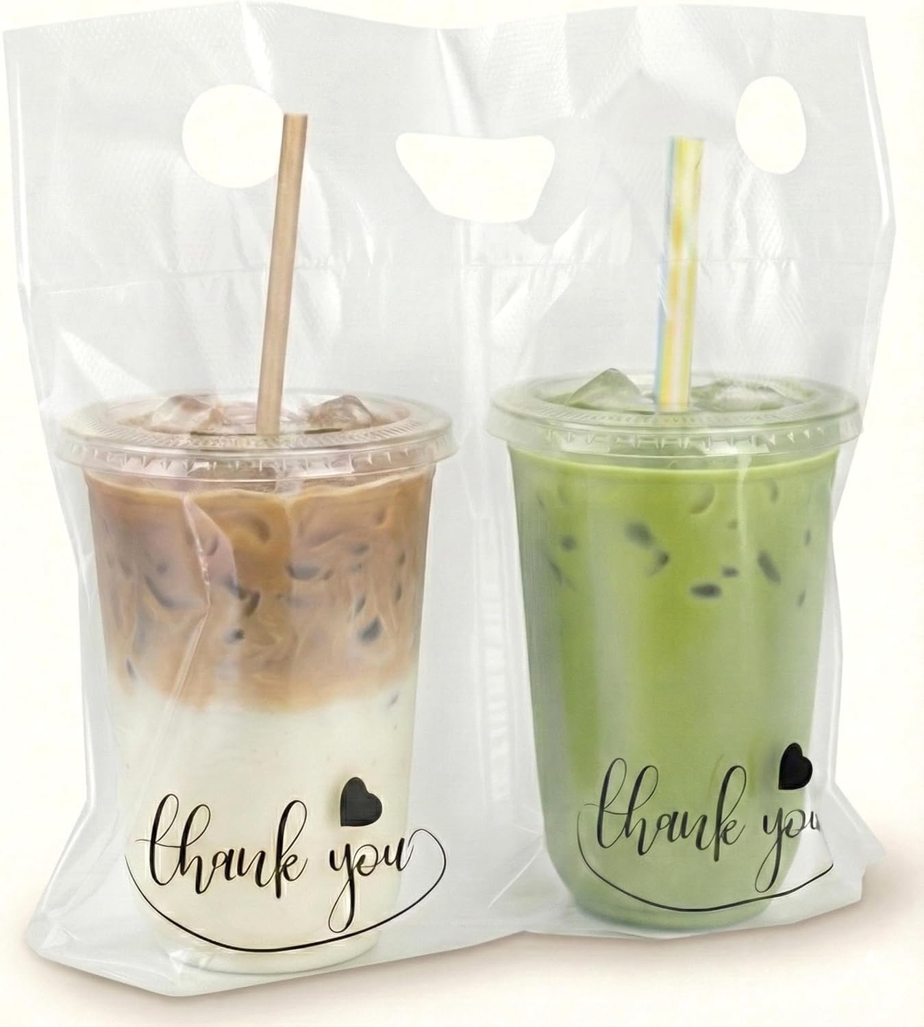 Grossiste de sacs plastiques pour boissons - Sac de transport 100pcs avec poignée pour livraisons - Support pour gobelets de 32oz - Marque blanche pour la livraison de nourriture - Fournisseur en gros