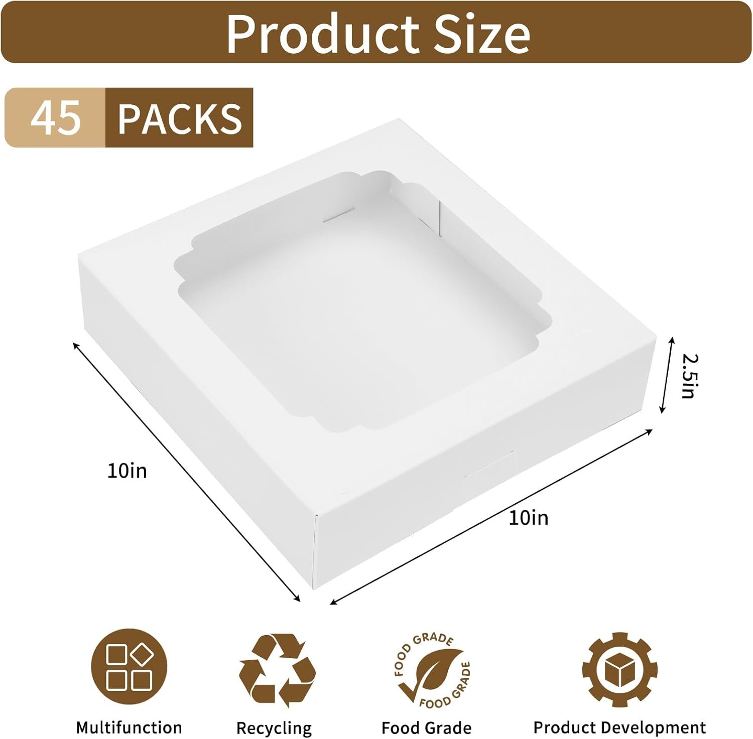 Grossiste Boîtes à tarte blanches 10x10x2.5 pouces avec fenêtre pour gâteaux, muffins, et donuts, Logo Personnalisé en vente en gros, Fabricant de contenants pour friandises. Grossiste Boîtes à tarte blanches 10x10x2.5 pouces avec fenêtre pour gâteaux, muffins, et donuts, Logo Personnalisé en vente en gros, Fabricant de contenants pour friandises.