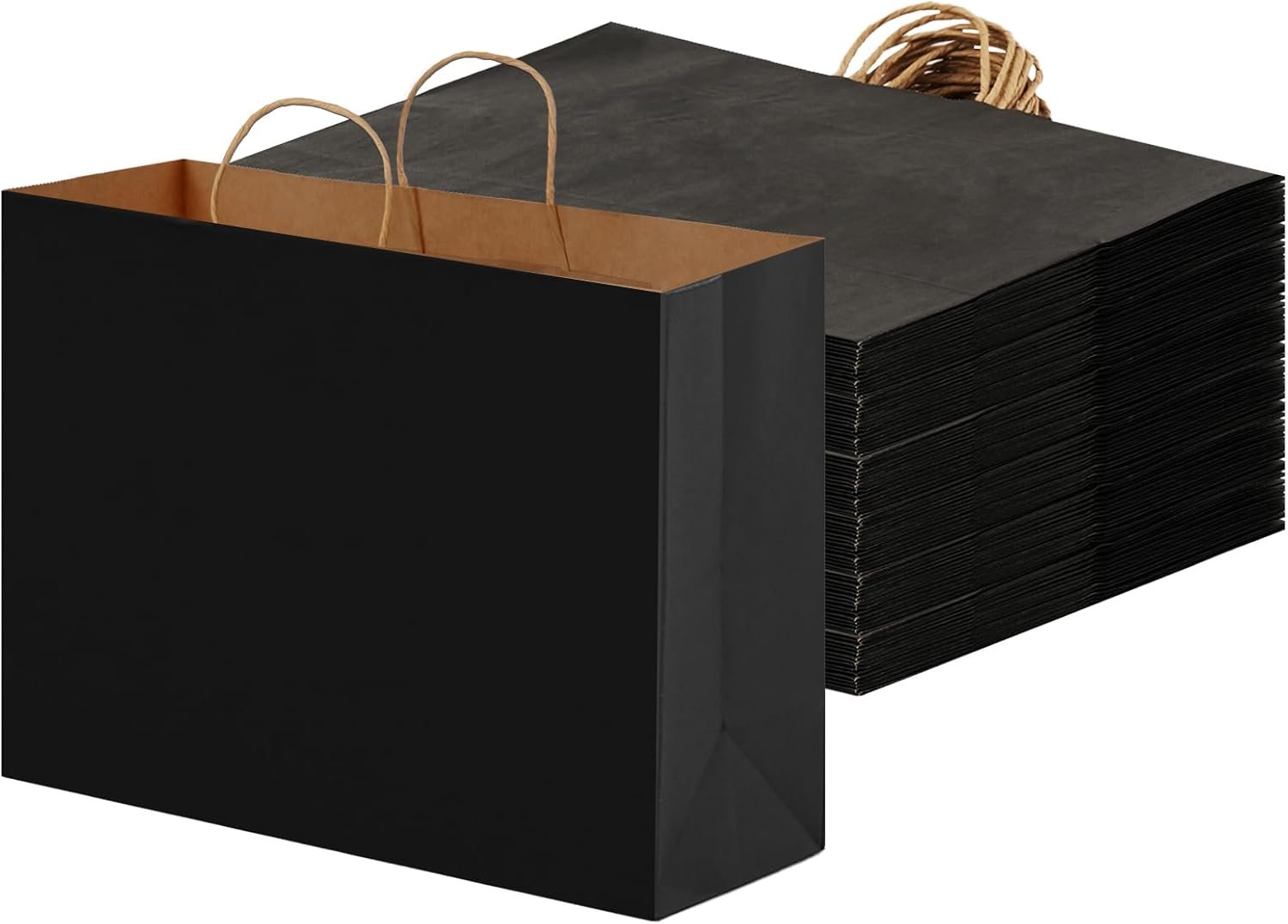 Grossiste en Vrac 60pcs de sacs en papier noir 16x6x12 pouces avec poignées, idéal pour cadeaux, achats, et fêtes d’anniversaire, Fabricant de sacs kraft personnalisés, Logo Personnalisé.