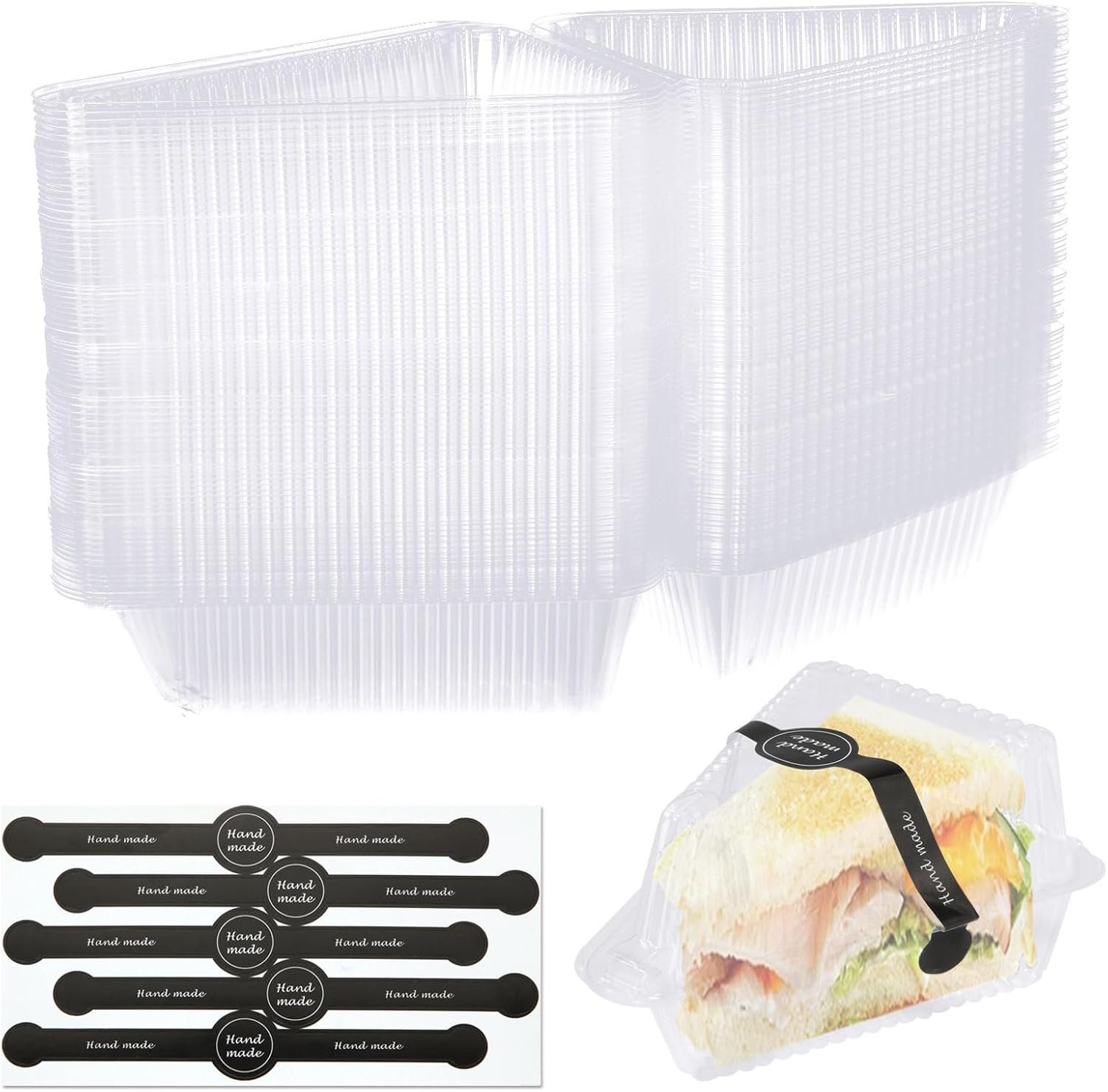 Grossiste Conteneurs à gâteau en plastique clair avec couvercles, 200 pièces, pratiques pour cheesecake et flan - Marque blanche de fabrication - Boîtes triangulaires jetables pour desserts à emporter.