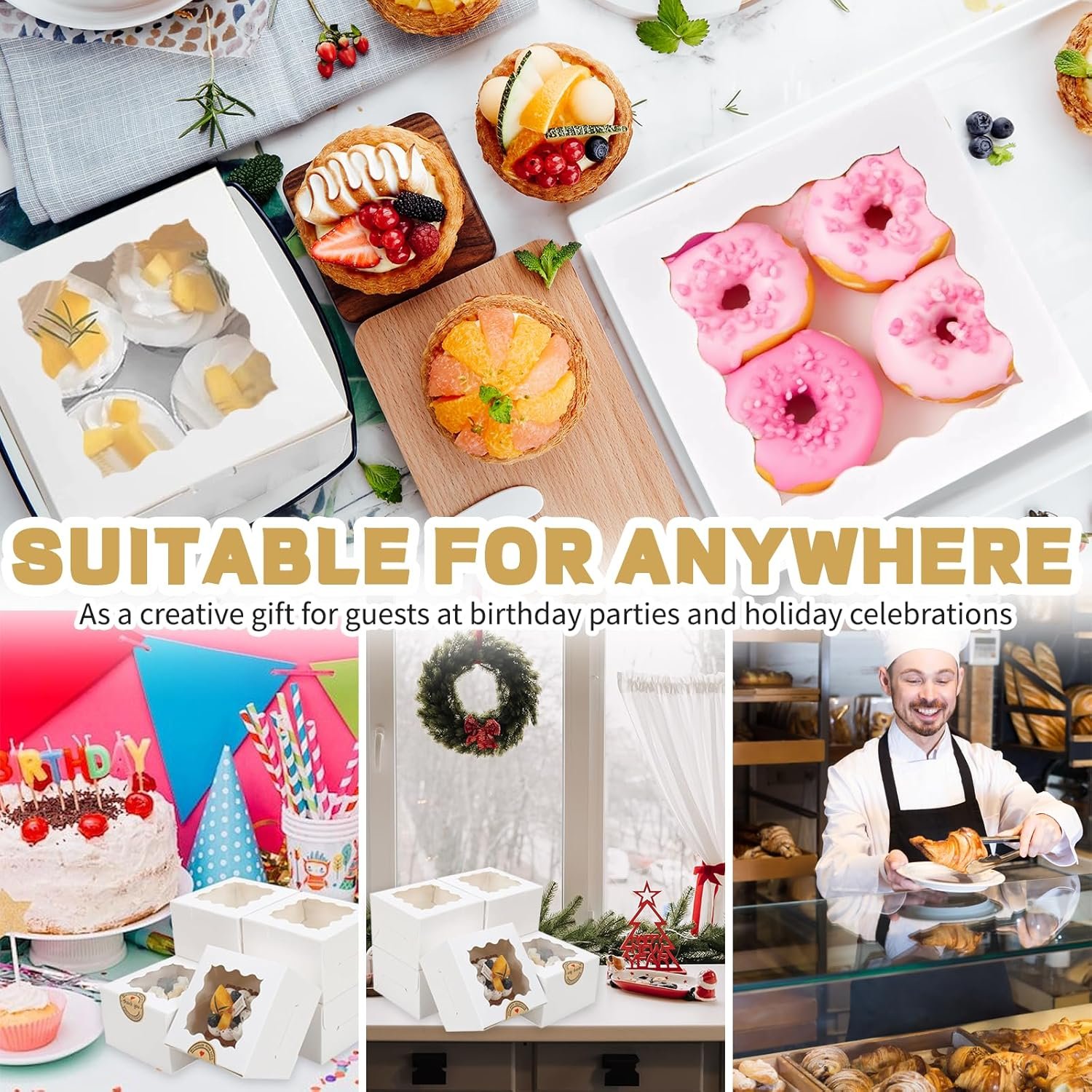 Boîtes à cookies blanches en gros, 30 pièces avec fenêtre 6x6x3 pouces, stickers personnalisés inclus, pour petites friandises, bonbons, desserts, et mini gâteaux, fournisseur de solutions OEM. Boîtes à cookies blanches en gros, 30 pièces avec fenêtre 6x6x3 pouces, stickers personnalisés inclus, pour petites friandises, bonbons, desserts, et mini gâteaux, fournisseur de solutions OEM.