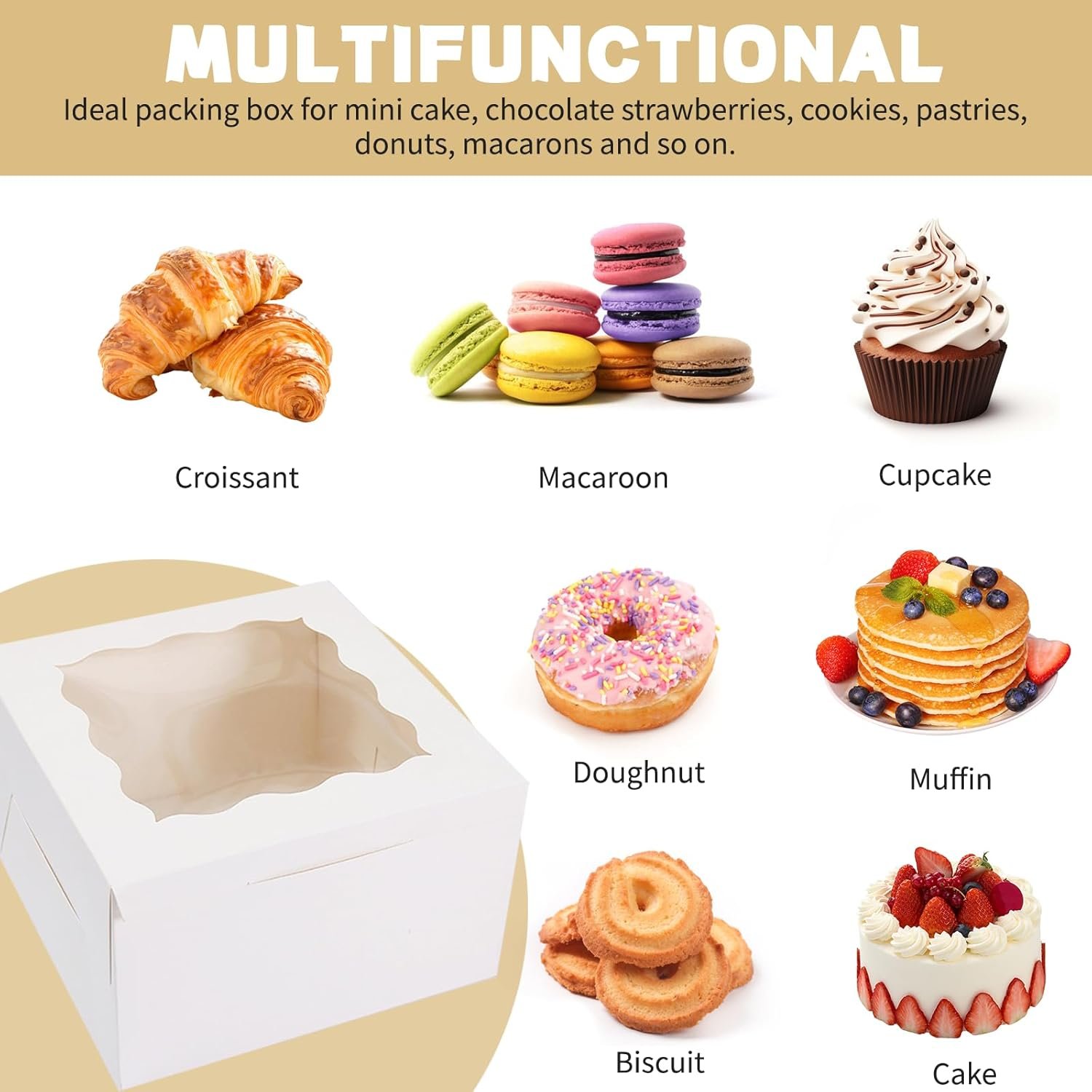 Boîtes à cookies blanches en gros, 30 pièces avec fenêtre 6x6x3 pouces, stickers personnalisés inclus, pour petites friandises, bonbons, desserts, et mini gâteaux, fournisseur de solutions OEM. Boîtes à cookies blanches en gros, 30 pièces avec fenêtre 6x6x3 pouces, stickers personnalisés inclus, pour petites friandises, bonbons, desserts, et mini gâteaux, fournisseur de solutions OEM.