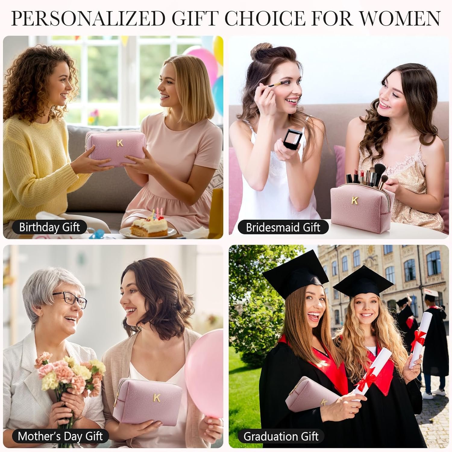 Grossiste de sacs de maquillage personnalisés en velours rose, pochette cosmétique monogrammée, sac de toilette tendance pour femmes et filles, parfait comme cadeau pour enseignants, mamans, demoiselles d'honneur, Saint-Valentin, anniversaires, graduation. Fabricant de produits en gros.