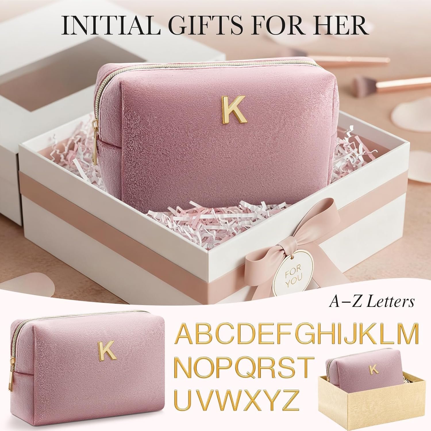 Grossiste de sacs de maquillage personnalisés en velours rose, pochette cosmétique monogrammée, sac de toilette tendance pour femmes et filles, parfait comme cadeau pour enseignants, mamans, demoiselles d'honneur, Saint-Valentin, anniversaires, graduation. Fabricant de produits en gros.