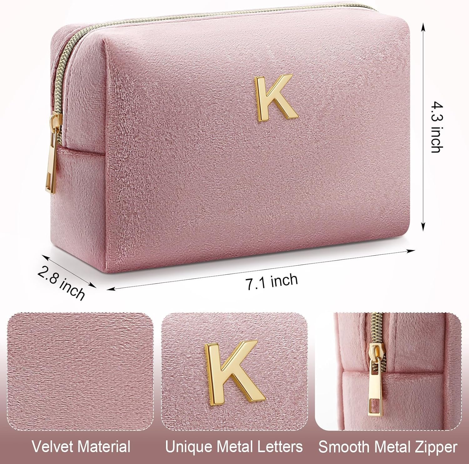 Grossiste de sacs de maquillage personnalisés en velours rose, pochette cosmétique monogrammée, sac de toilette tendance pour femmes et filles, parfait comme cadeau pour enseignants, mamans, demoiselles d'honneur, Saint-Valentin, anniversaires, graduation. Fabricant de produits en gros.