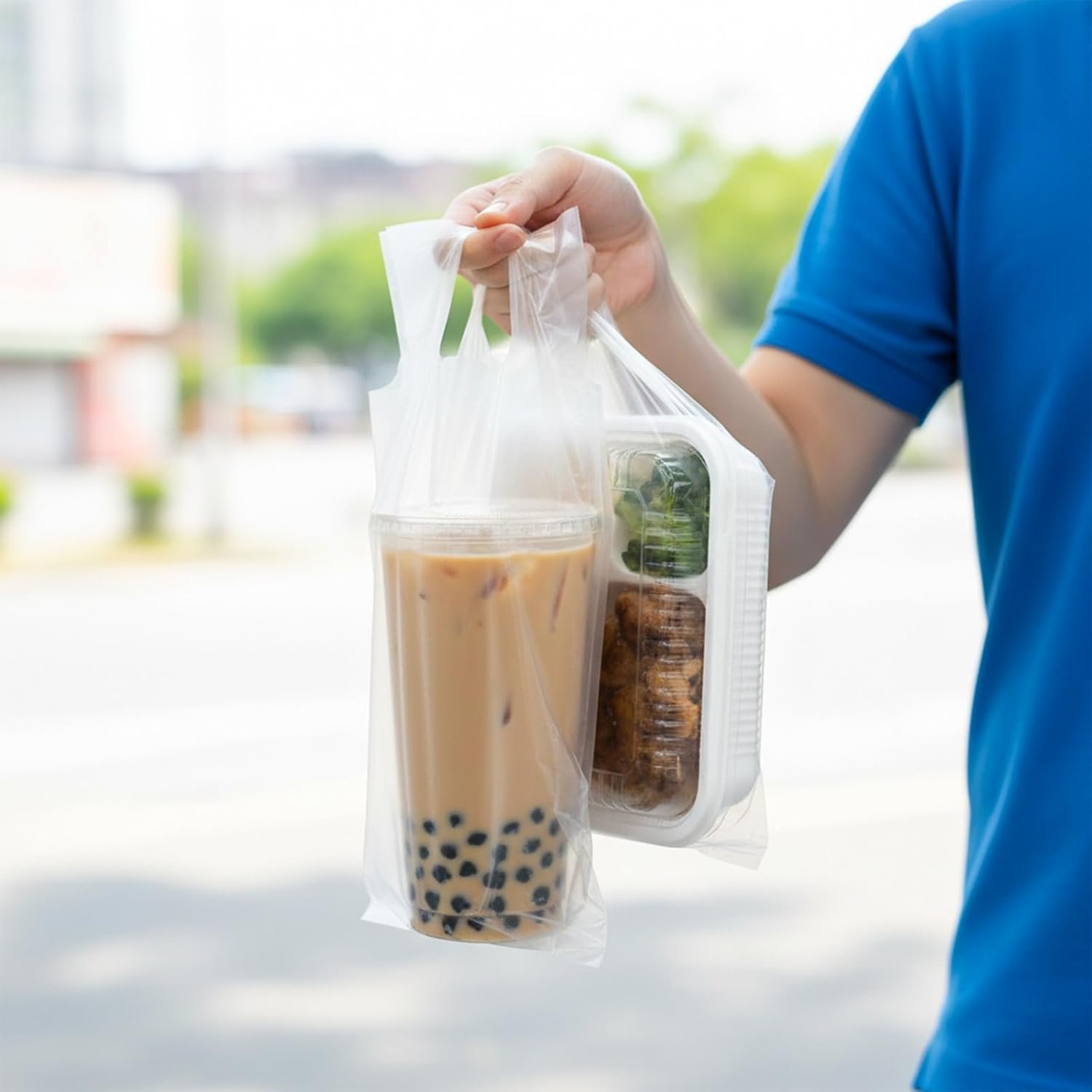 Grossiste en Vrac, support à boissons 1000 PCS pour livraison, sac en plastique transparent avec poignet, contenant portable pour café à emporter avec trou de suspension, idéal pour une tasse, café, jus (6