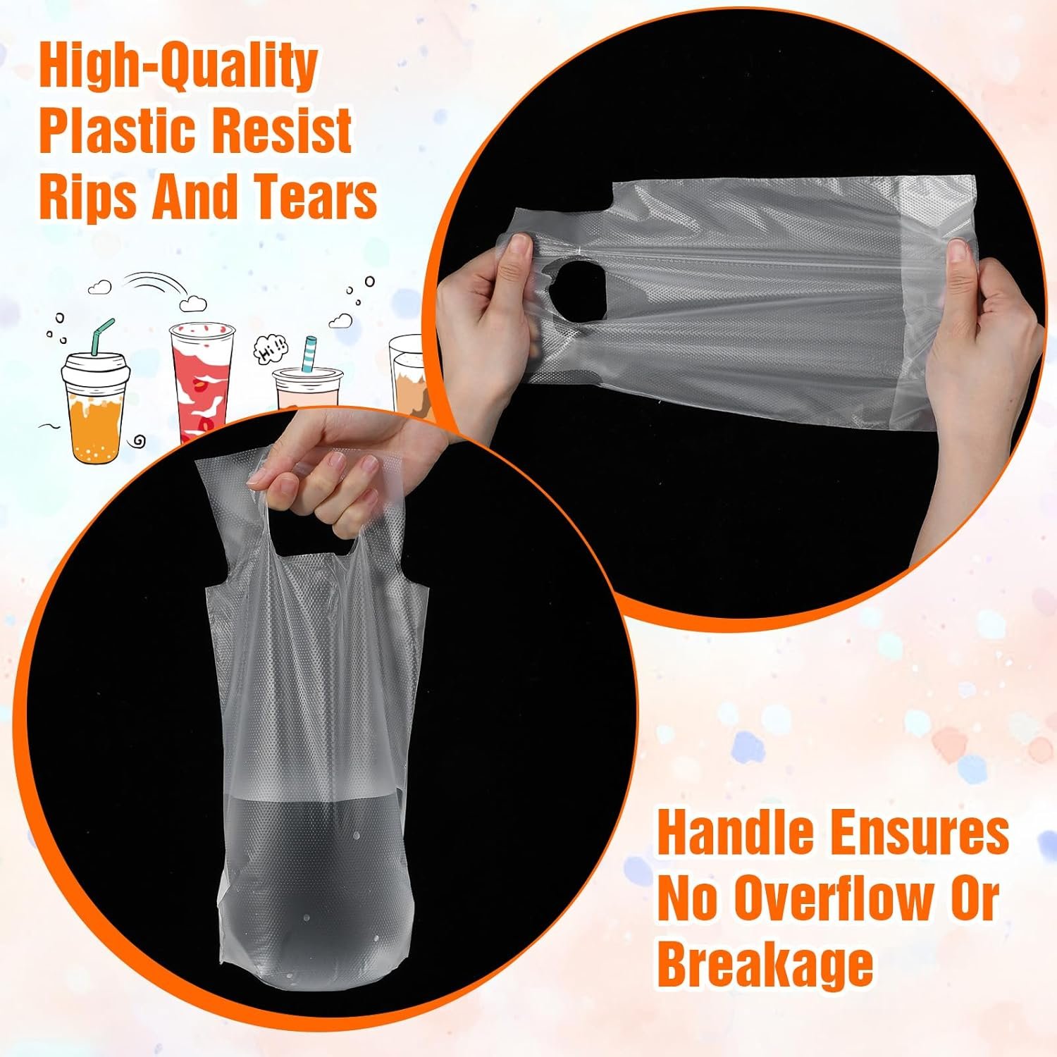 Grossiste en Vrac, support à boissons 1000 PCS pour livraison, sac en plastique transparent avec poignet, contenant portable pour café à emporter avec trou de suspension, idéal pour une tasse, café, jus (6