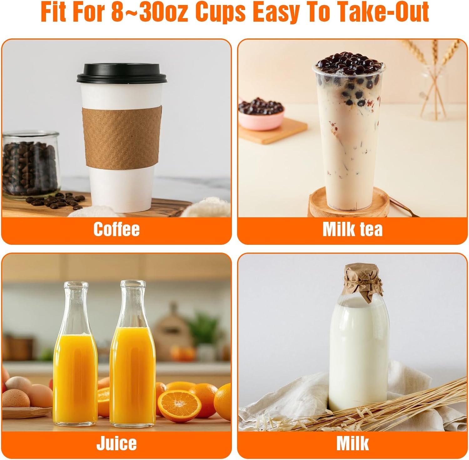 Grossiste en Vrac, support à boissons 1000 PCS pour livraison, sac en plastique transparent avec poignet, contenant portable pour café à emporter avec trou de suspension, idéal pour une tasse, café, jus (6