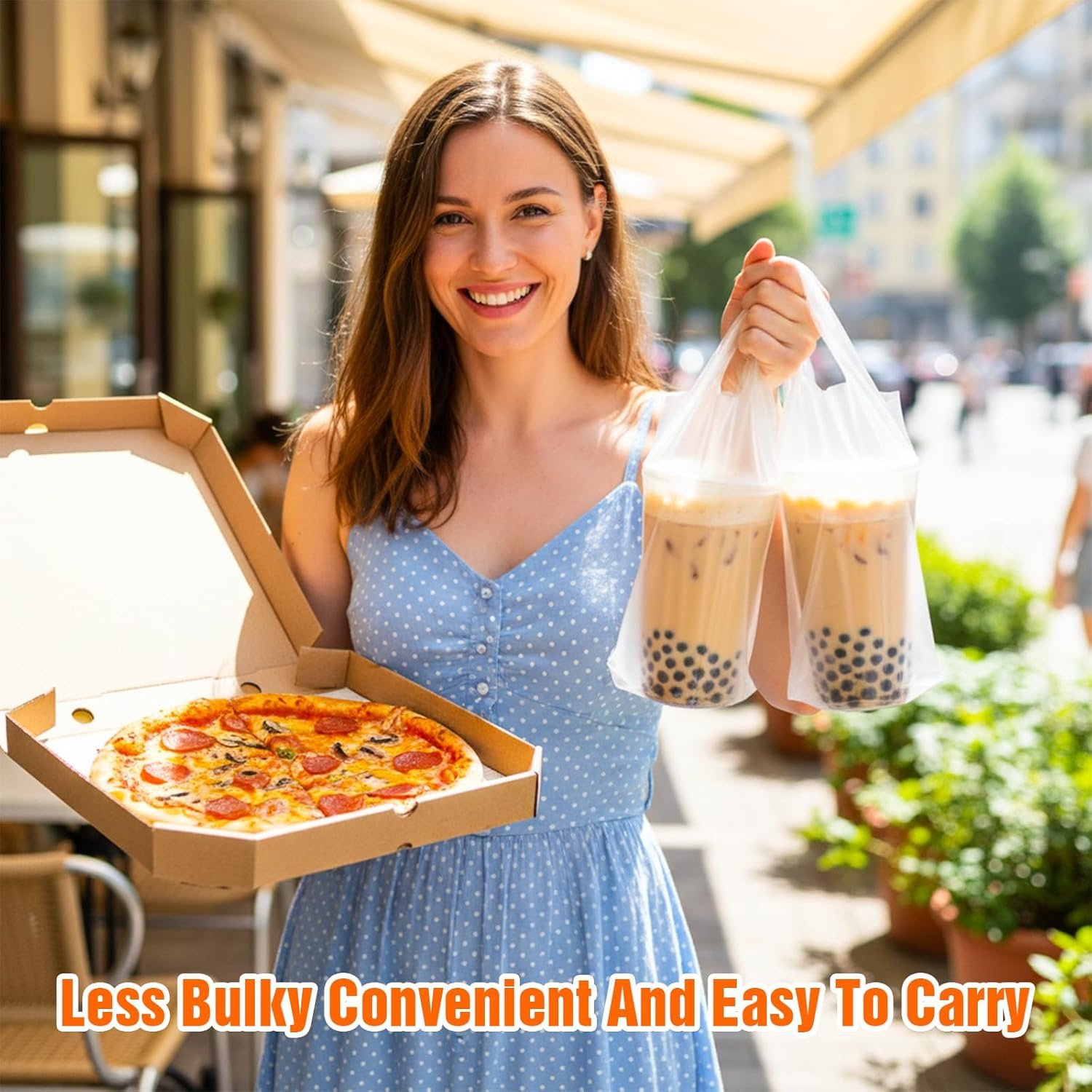 Grossiste en Vrac, support à boissons 1000 PCS pour livraison, sac en plastique transparent avec poignet, contenant portable pour café à emporter avec trou de suspension, idéal pour une tasse, café, jus (6