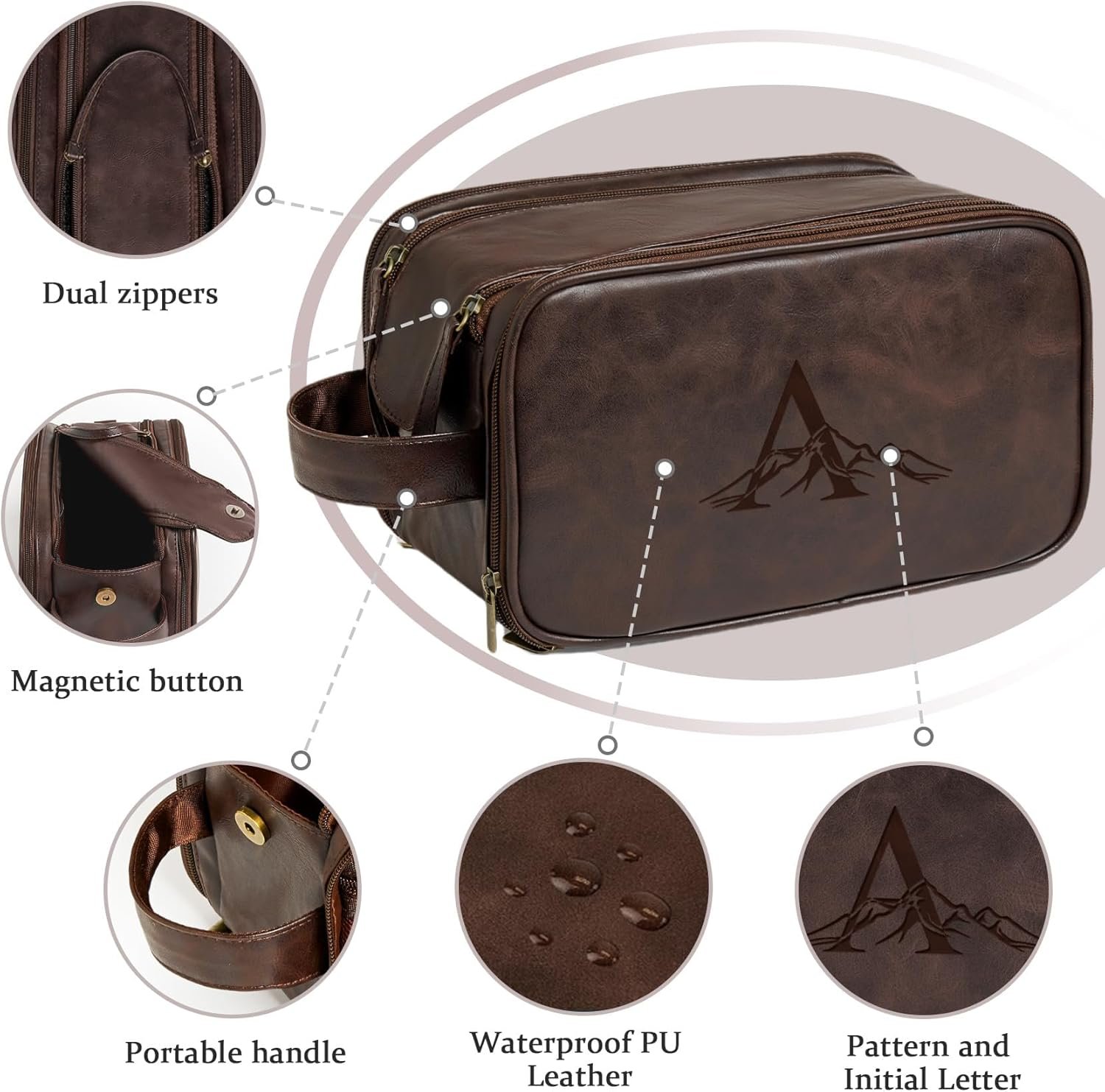 Toiletry Bag Waterproof Grand pour Hommes, Logo Personnalisé, Cadeaux Personnalisés en Cuir Gravés, Fabricant de Sacs de Voyage, Essentiels de Voyage pour Hommes, Grossiste en Accessoires de Voyage (Marron Foncé A) Toiletry Bag Waterproof Grand pour Hommes, Logo Personnalisé, Cadeaux Personnalisés en Cuir Gravés, Fabricant de Sacs de Voyage, Essentiels de Voyage pour Hommes, Grossiste en Accessoires de Voyage (Marron Foncé A)
