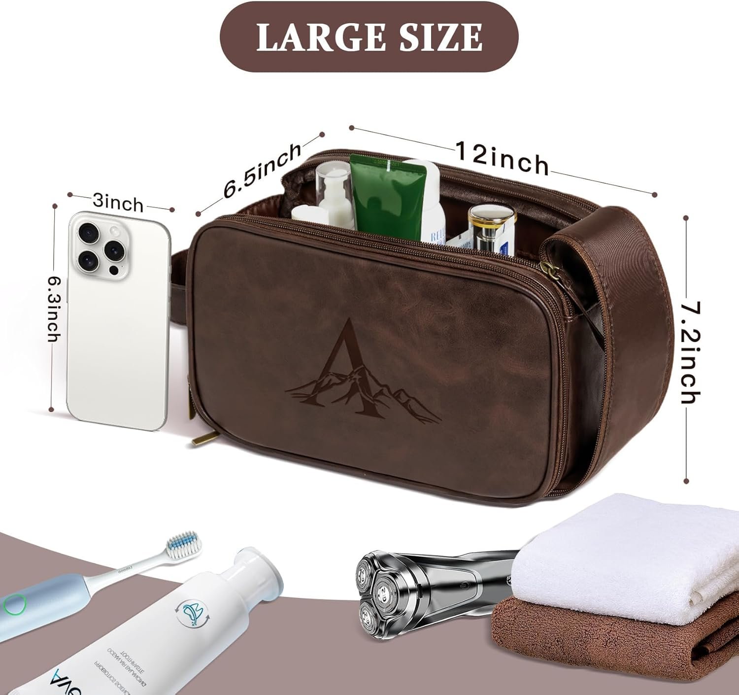 Toiletry Bag Waterproof Grand pour Hommes, Logo Personnalisé, Cadeaux Personnalisés en Cuir Gravés, Fabricant de Sacs de Voyage, Essentiels de Voyage pour Hommes, Grossiste en Accessoires de Voyage (Marron Foncé A) Toiletry Bag Waterproof Grand pour Hommes, Logo Personnalisé, Cadeaux Personnalisés en Cuir Gravés, Fabricant de Sacs de Voyage, Essentiels de Voyage pour Hommes, Grossiste en Accessoires de Voyage (Marron Foncé A)