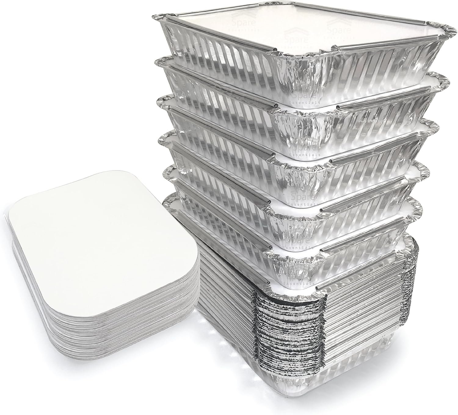 Grossiste Conteneurs en Aluminium avec Couvercles 55 Pack - 2.25 LB - Fournisseur de Tins en Folie Résistants à la Chaleur pour Préparation de Repas, Vente en Gros, Marque Blanche, Repas Congelés