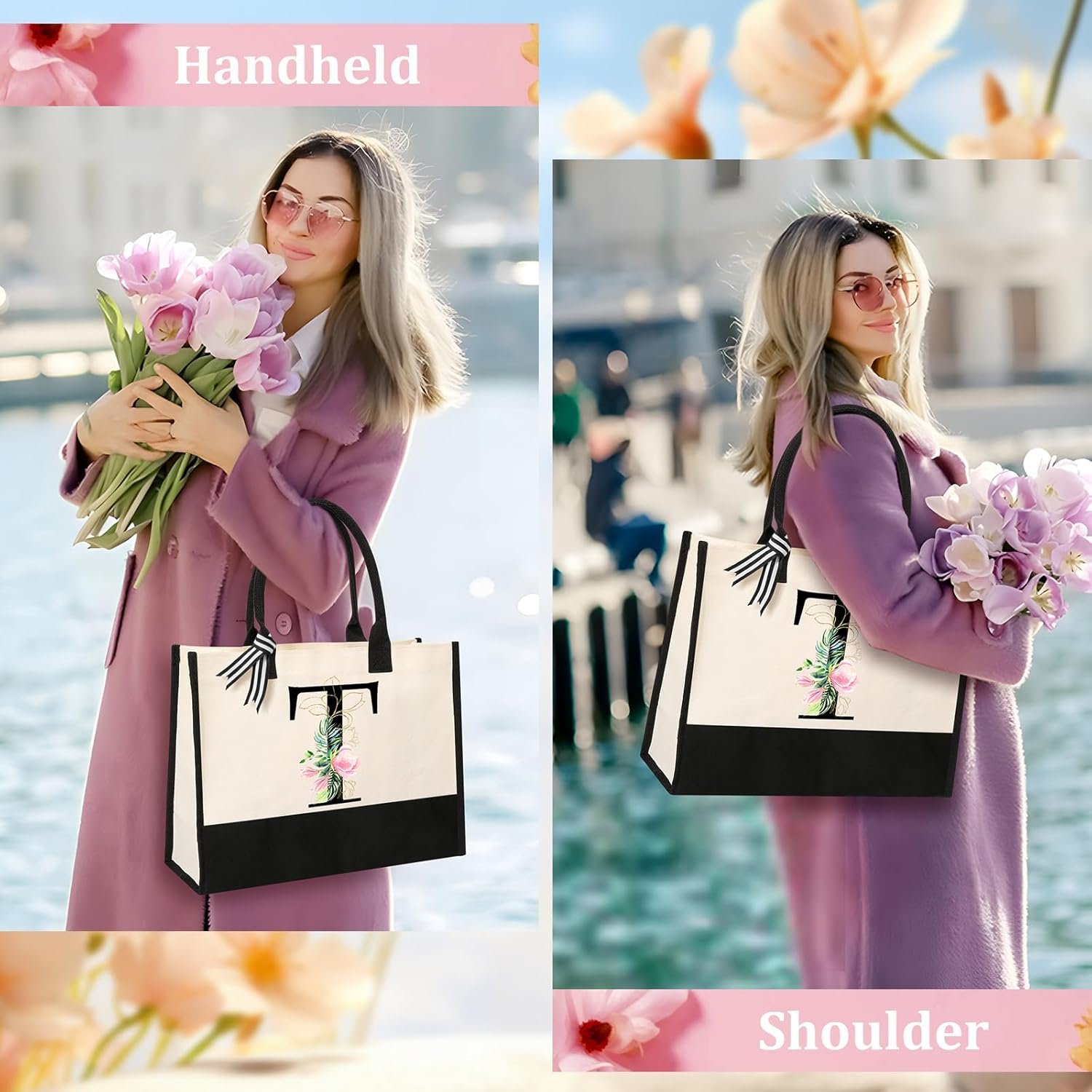 Sac de plage en toile personnalisable, idéal pour les cosmétiques, en gros auprès d'un fournisseur, cadeau parfait pour sœur, mère, enseignante ou demoiselle d’honneur. Logo personnalisé inclus.