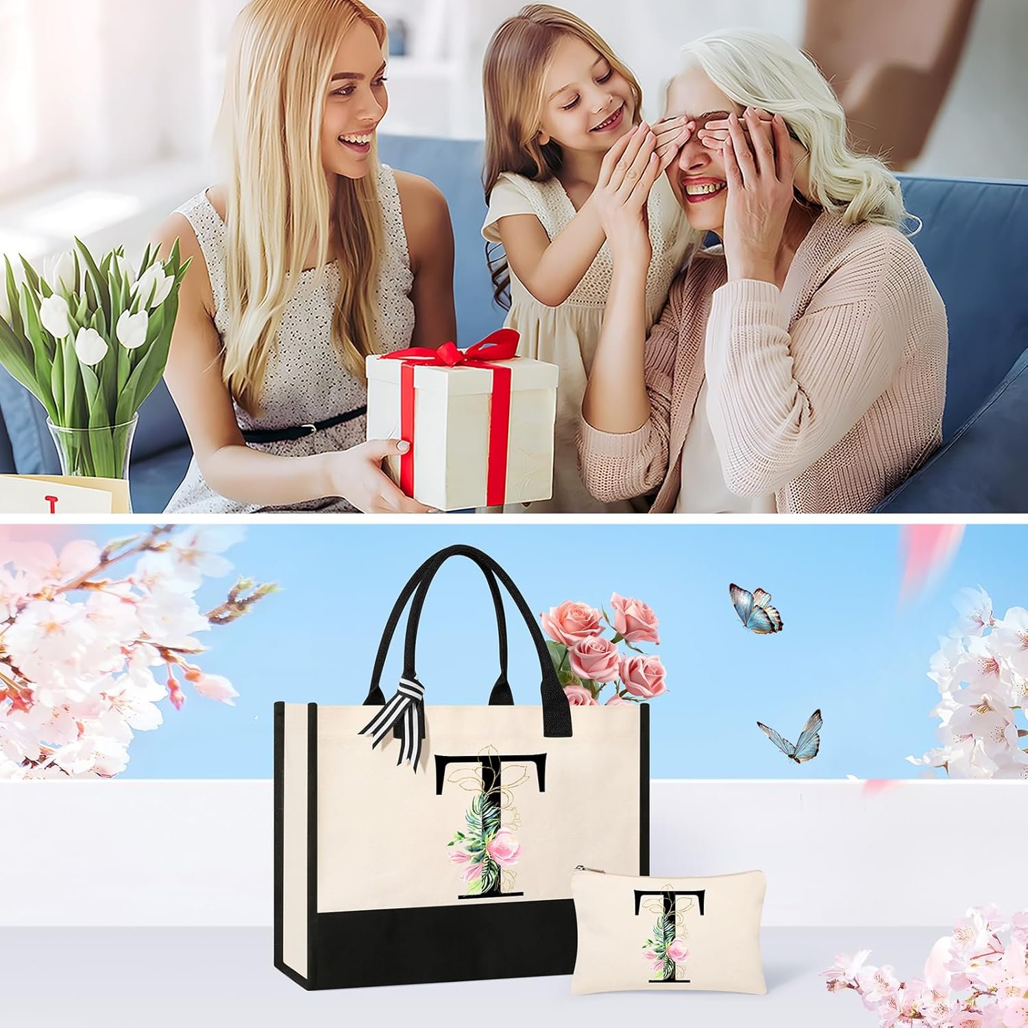 Sac de plage en toile personnalisable, idéal pour les cosmétiques, en gros auprès d'un fournisseur, cadeau parfait pour sœur, mère, enseignante ou demoiselle d’honneur. Logo personnalisé inclus.