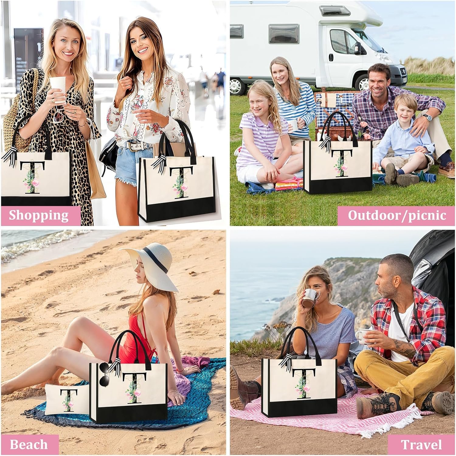 Sac de plage en toile personnalisable, idéal pour les cosmétiques, en gros auprès d'un fournisseur, cadeau parfait pour sœur, mère, enseignante ou demoiselle d’honneur. Logo personnalisé inclus.