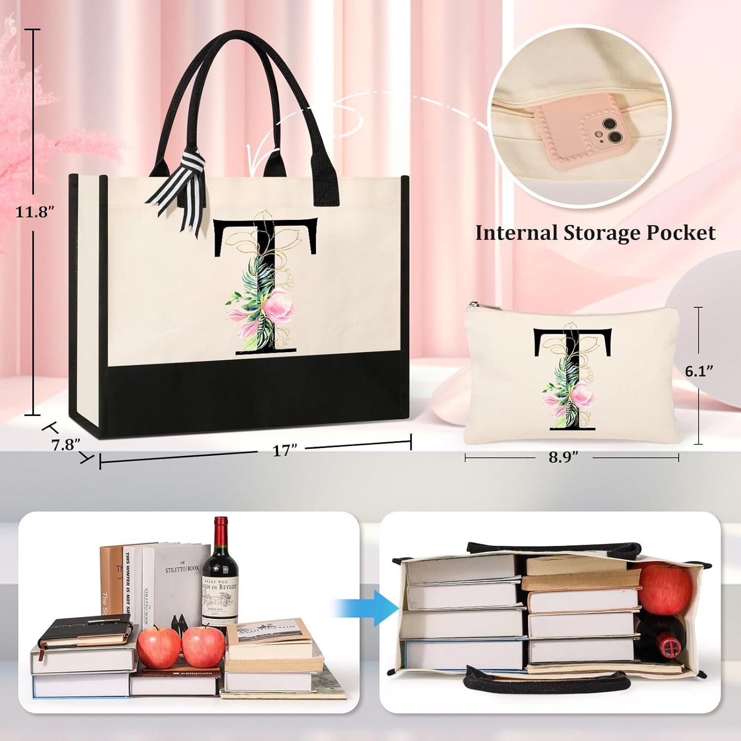 Sac de plage en toile personnalisable, idéal pour les cosmétiques, en gros auprès d'un fournisseur, cadeau parfait pour sœur, mère, enseignante ou demoiselle d’honneur. Logo personnalisé inclus.
