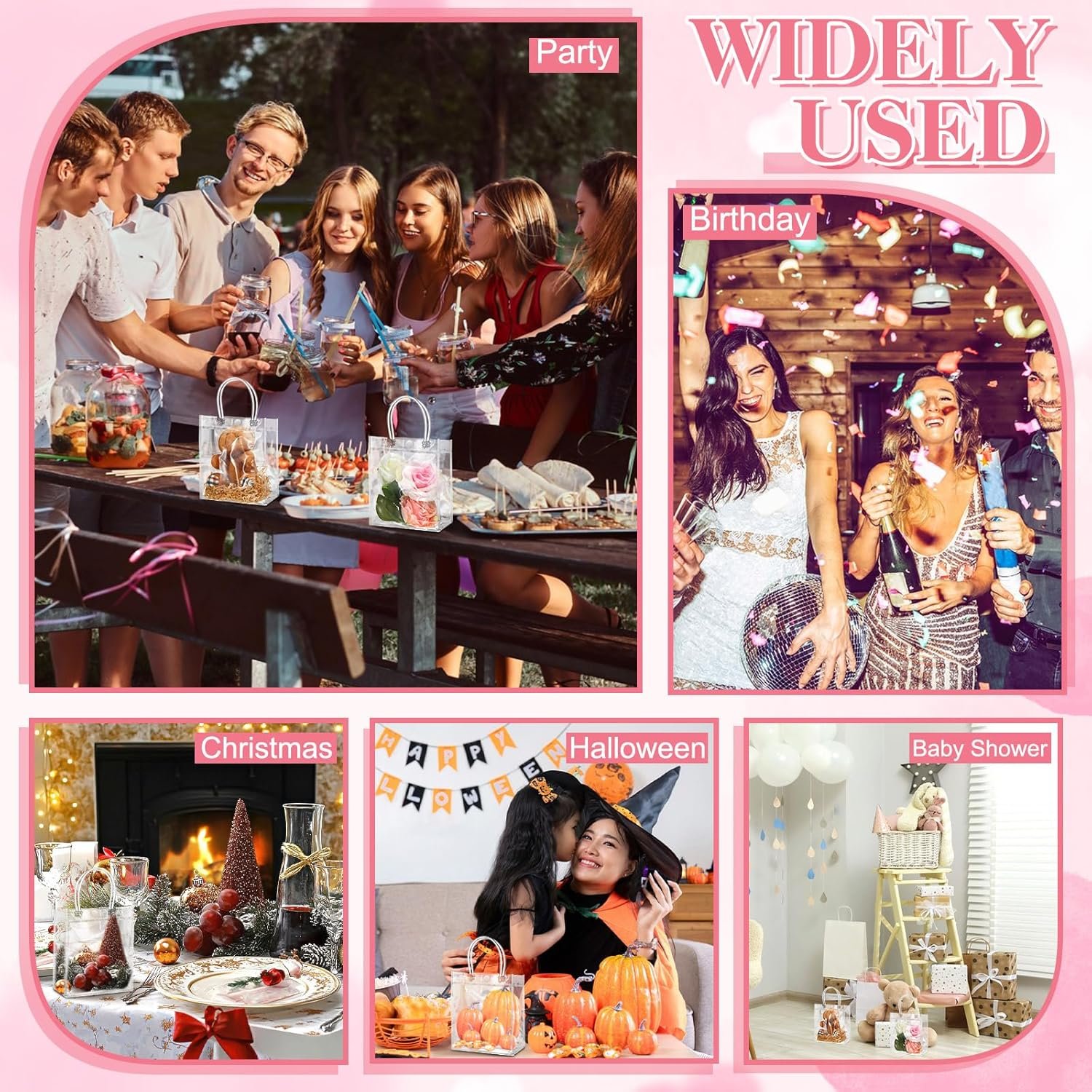 Grossiste de sacs en plastique clairs avec poignées pour emballage de cadeaux, 20 unités, dimensions 5,1