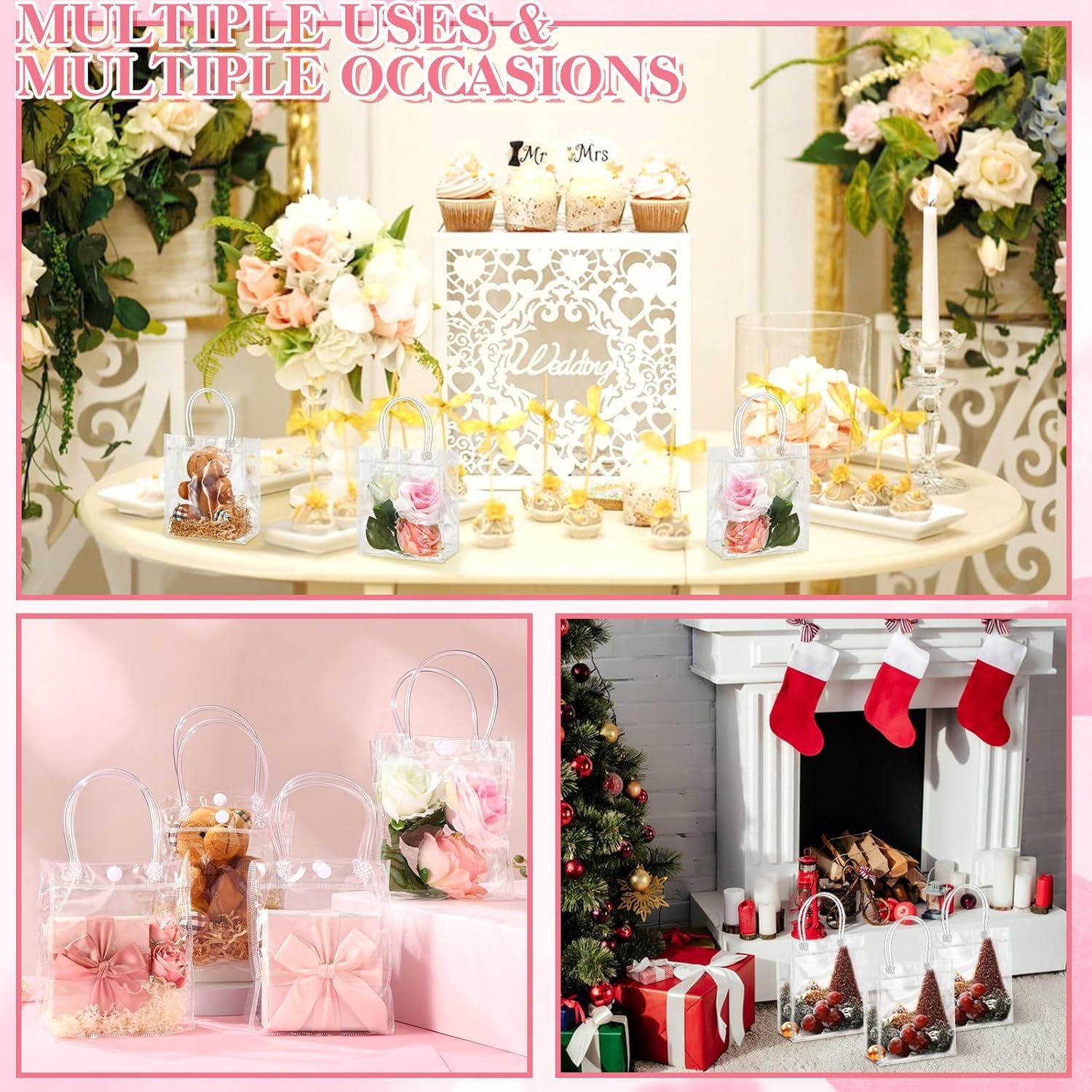 Grossiste de sacs en plastique clairs avec poignées pour emballage de cadeaux, 20 unités, dimensions 5,1