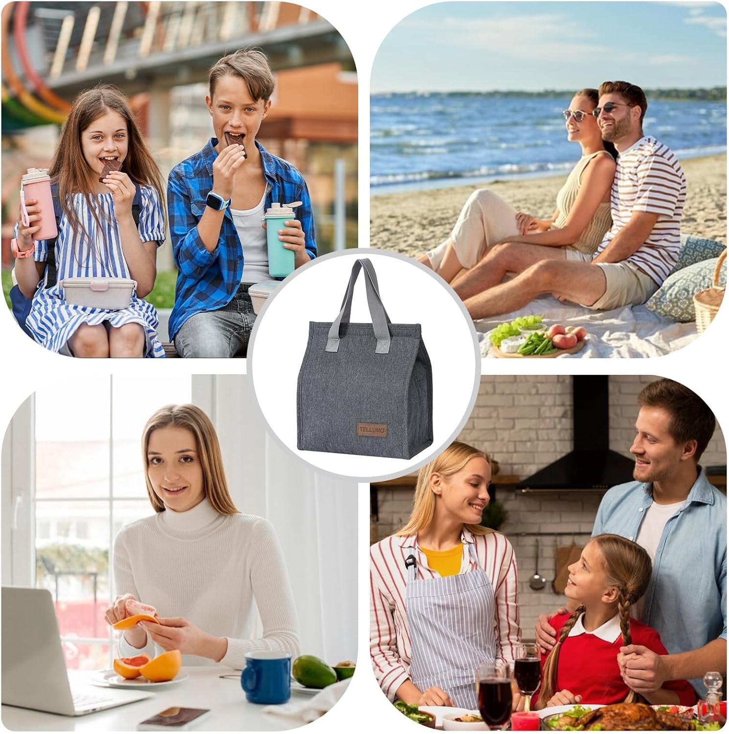 Sac à déjeuner isolé, gros volume pour bureau, travail, école, plage ou voyage, Logo Personnalisé, Fabricant, réutilisable et étanche (Gris) Sac à déjeuner isolé, gros volume pour bureau, travail, école, plage ou voyage, Logo Personnalisé, Fabricant, réutilisable et étanche (Gris)
