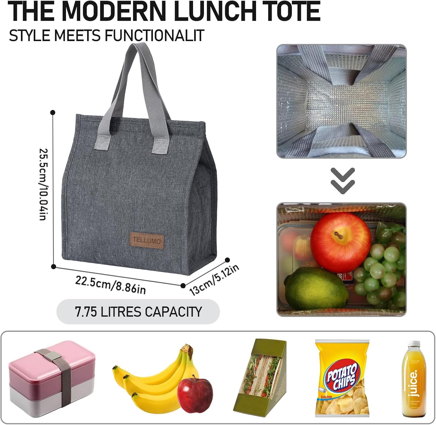 Sac à déjeuner isolé, gros volume pour bureau, travail, école, plage ou voyage, Logo Personnalisé, Fabricant, réutilisable et étanche (Gris) Sac à déjeuner isolé, gros volume pour bureau, travail, école, plage ou voyage, Logo Personnalisé, Fabricant, réutilisable et étanche (Gris)