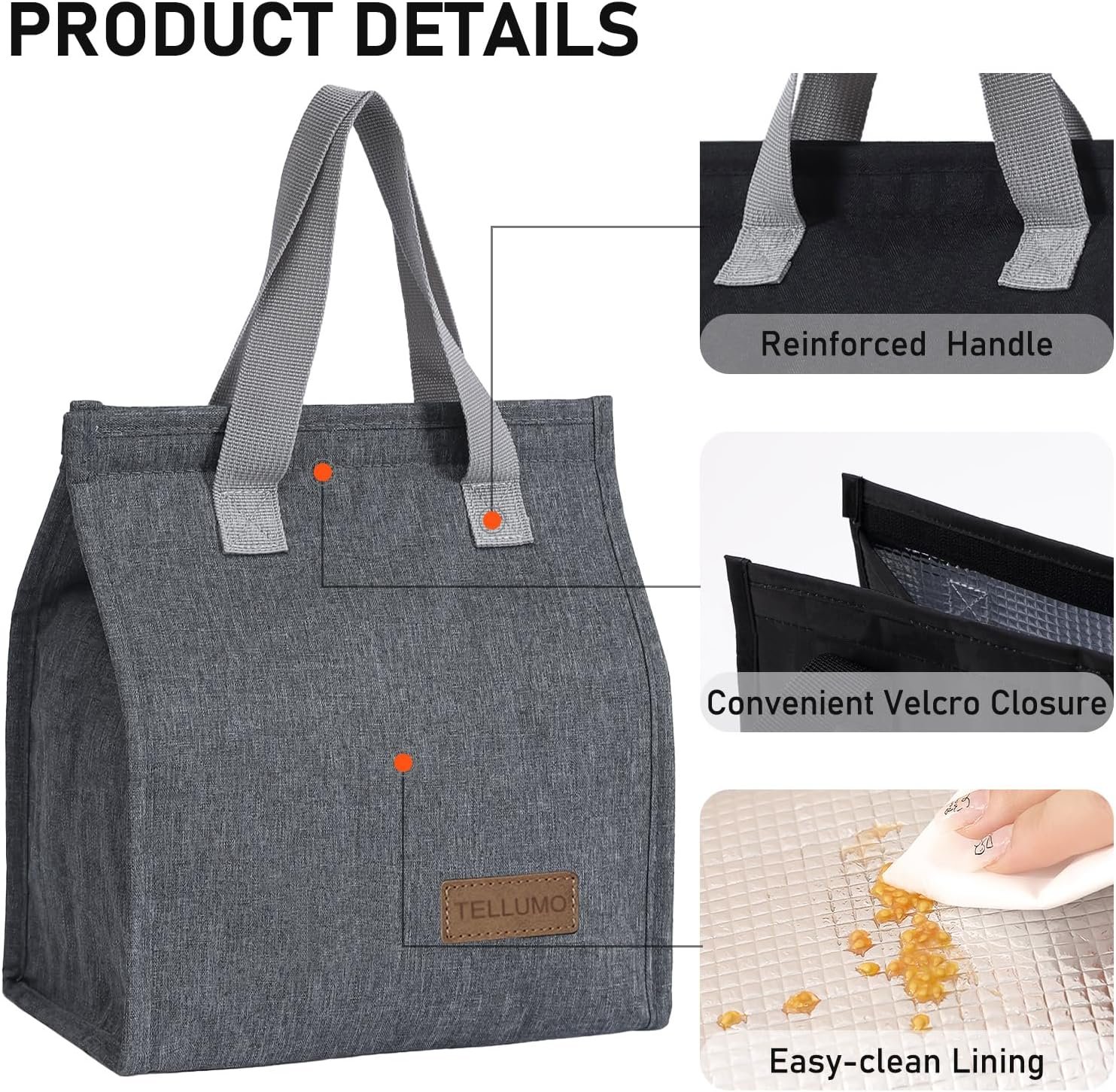 Sac à déjeuner isolé, gros volume pour bureau, travail, école, plage ou voyage, Logo Personnalisé, Fabricant, réutilisable et étanche (Gris) Sac à déjeuner isolé, gros volume pour bureau, travail, école, plage ou voyage, Logo Personnalisé, Fabricant, réutilisable et étanche (Gris)