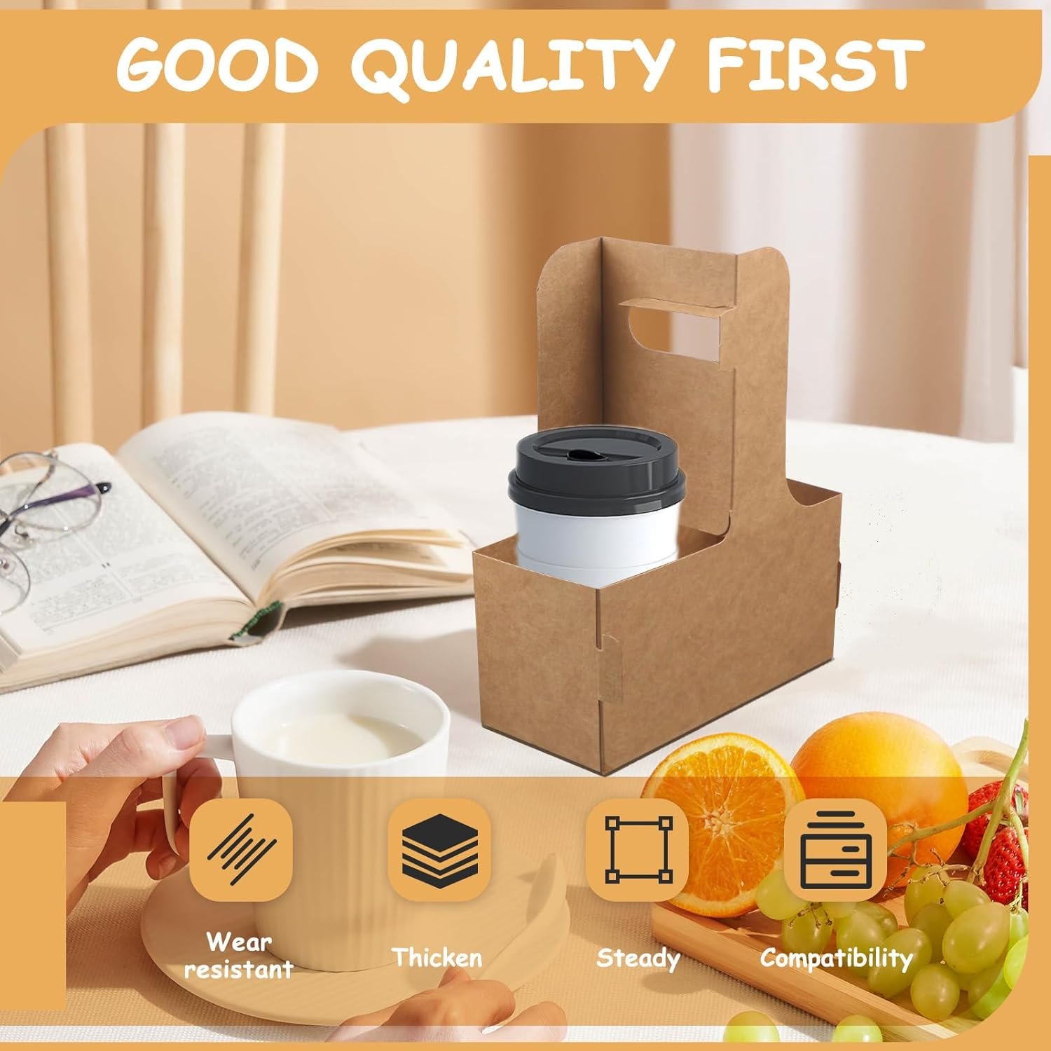 Grossiste 20 Pièces Porte-Gobelet Jetable avec Poignée, Usine de Porte-Gobelets en Carton Kraft pour 2 Tasses, Logo Personnalisé, Support Pliable pour Boissons Chaudes ou Froides