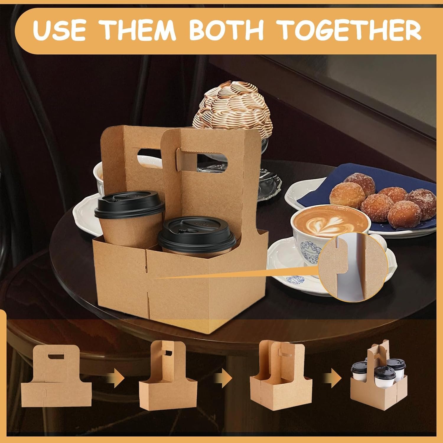 Grossiste 20 Pièces Porte-Gobelet Jetable avec Poignée, Usine de Porte-Gobelets en Carton Kraft pour 2 Tasses, Logo Personnalisé, Support Pliable pour Boissons Chaudes ou Froides