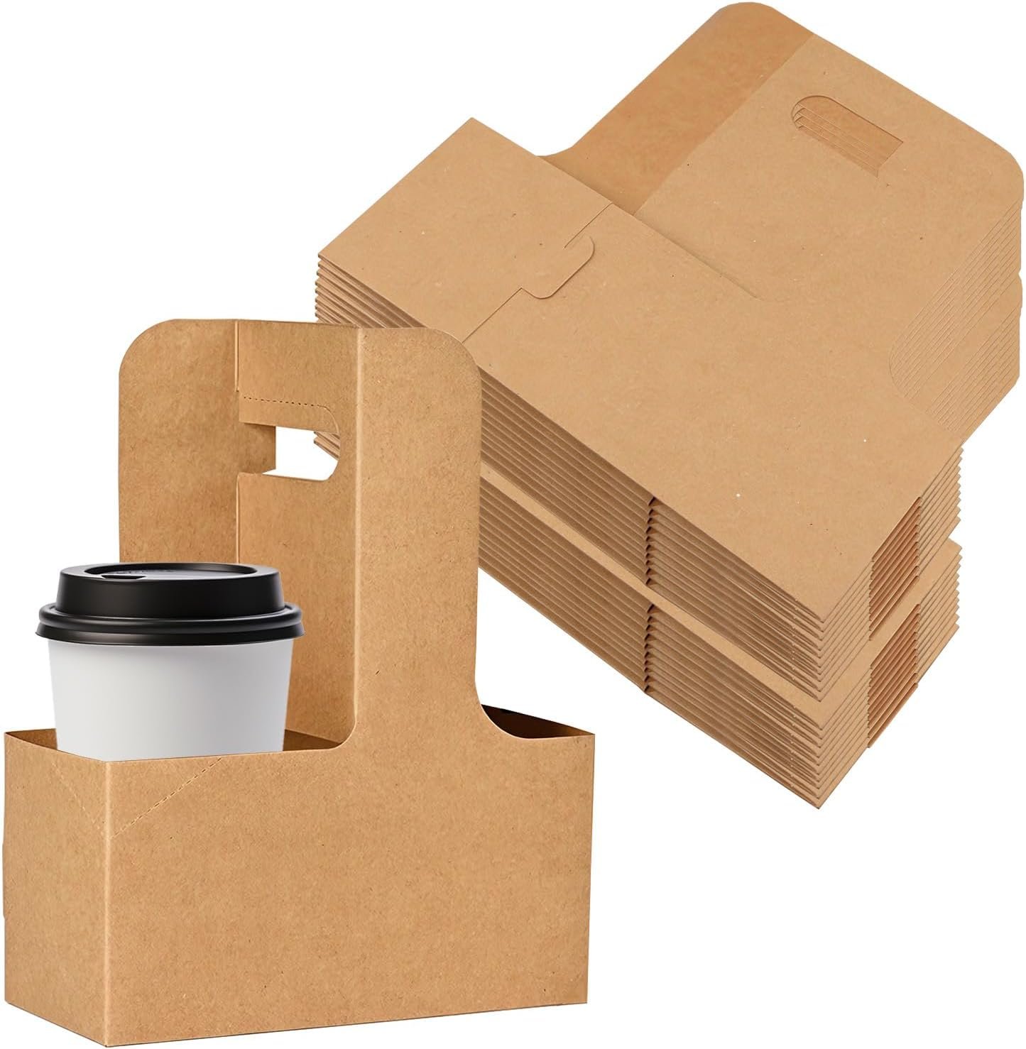 Grossiste 20 Pièces Porte-Gobelet Jetable avec Poignée, Usine de Porte-Gobelets en Carton Kraft pour 2 Tasses, Logo Personnalisé, Support Pliable pour Boissons Chaudes ou Froides