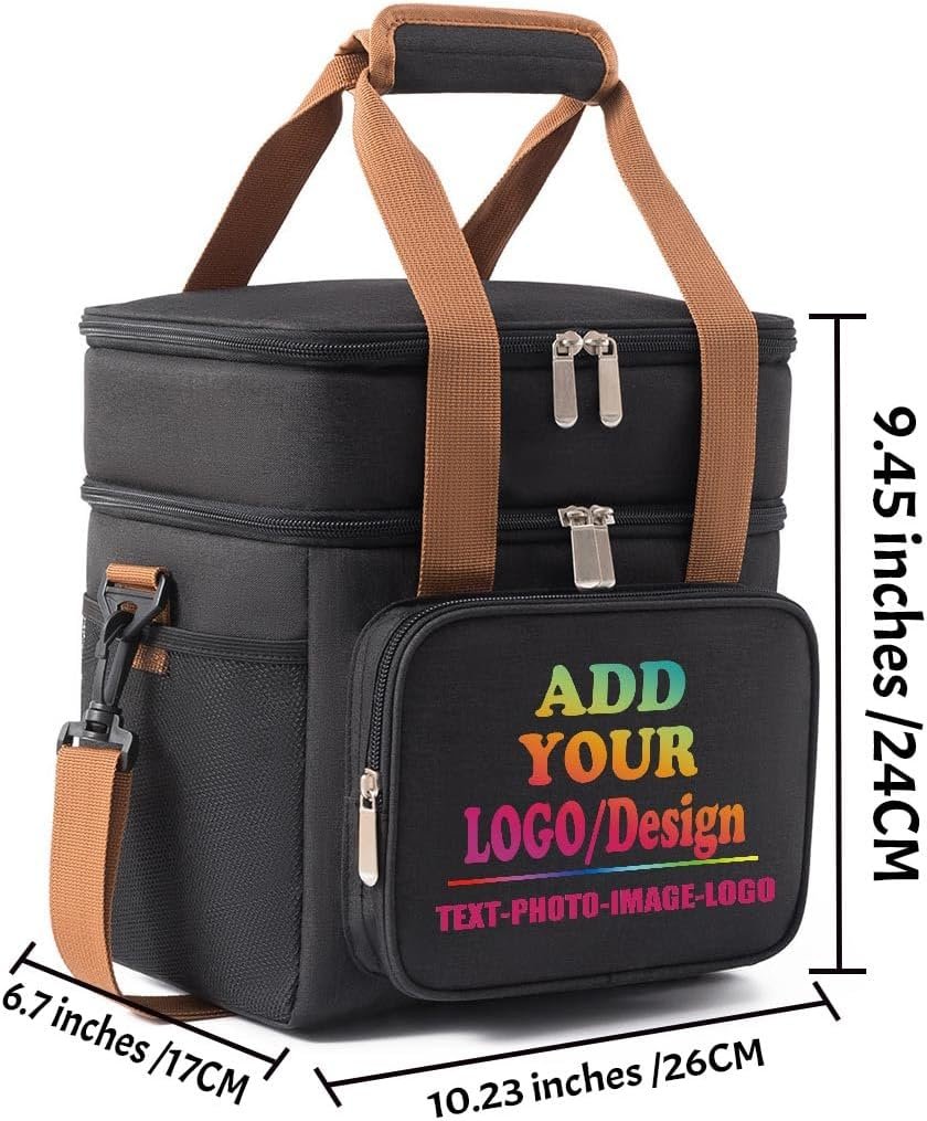 Grossiste boîte isotherme personnalisée noire avec logo personnalisé, fabricant de sacs fourre-tout, vente en gros d'accessoires promotionnels.