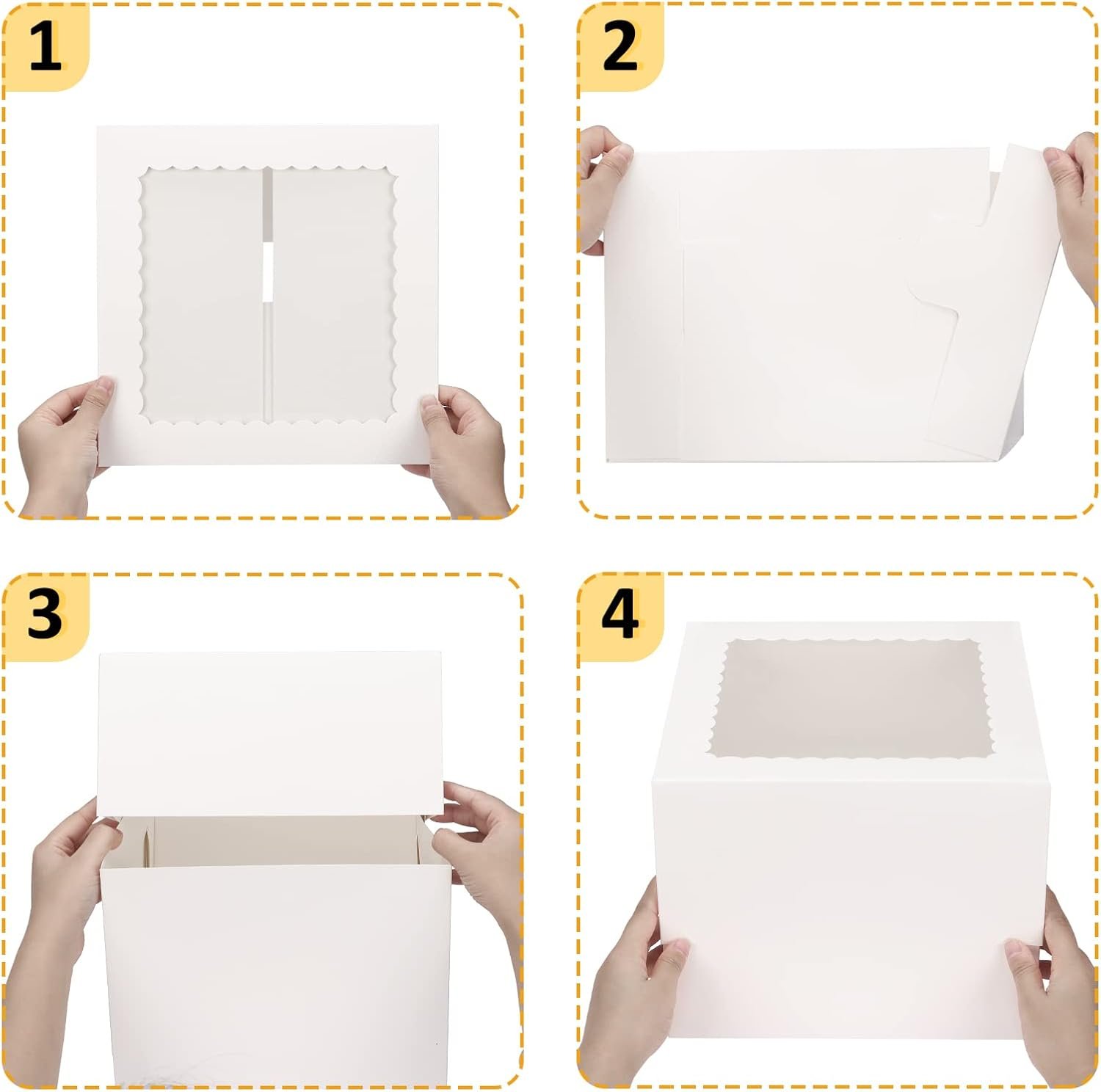 Cajas Pasteles Vente en Gros, Boîtes à Gâteau avec Fenêtre 10x10x8 Inches, Logo Personnalisé pour Pâtisseries, Chocolats, Cookies et Tartes, Fabricant de Boîtes de Gâteau avec Plateaux