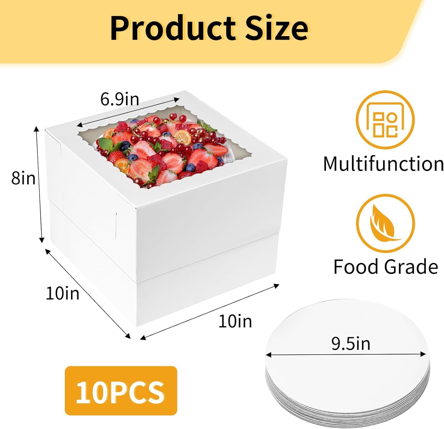 Cajas Pasteles Vente en Gros, Boîtes à Gâteau avec Fenêtre 10x10x8 Inches, Logo Personnalisé pour Pâtisseries, Chocolats, Cookies et Tartes, Fabricant de Boîtes de Gâteau avec Plateaux