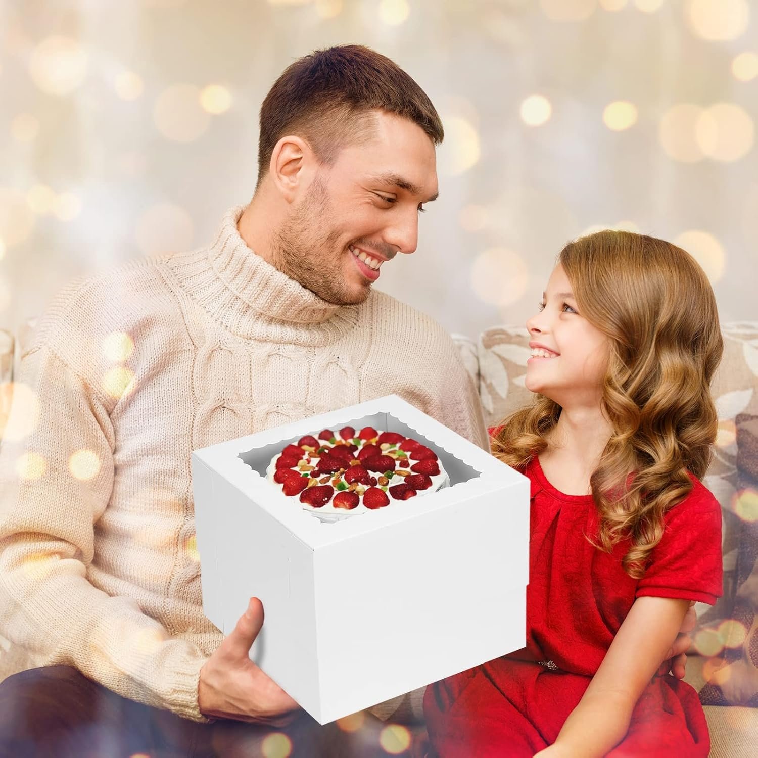 Cajas Pasteles Vente en Gros, Boîtes à Gâteau avec Fenêtre 10x10x8 Inches, Logo Personnalisé pour Pâtisseries, Chocolats, Cookies et Tartes, Fabricant de Boîtes de Gâteau avec Plateaux