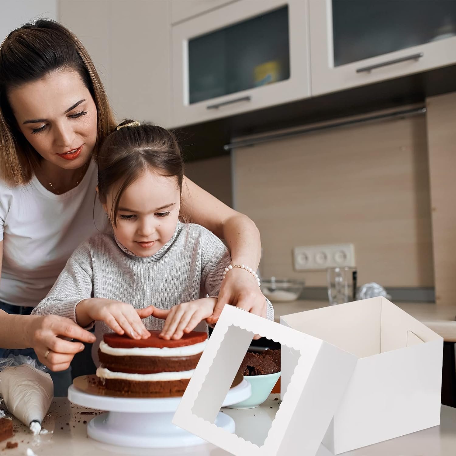 Cajas Pasteles Vente en Gros, Boîtes à Gâteau avec Fenêtre 10x10x8 Inches, Logo Personnalisé pour Pâtisseries, Chocolats, Cookies et Tartes, Fabricant de Boîtes de Gâteau avec Plateaux