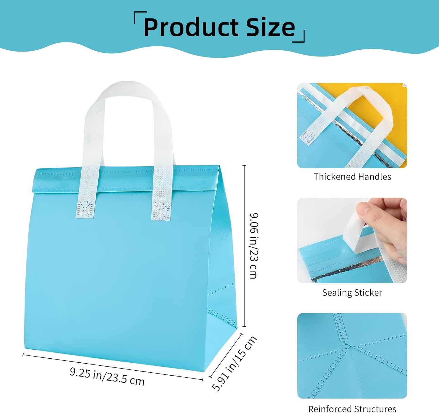 Grossiste de sacs isothermes à emporter 25PCS 9,2 x 9 x 5,9 pouces, sacs à lunch jetables isolés, idéal pour la restauration, livraison de nourriture, café, thé au lait, vente en gros, OEM disponible, en 5 couleurs.